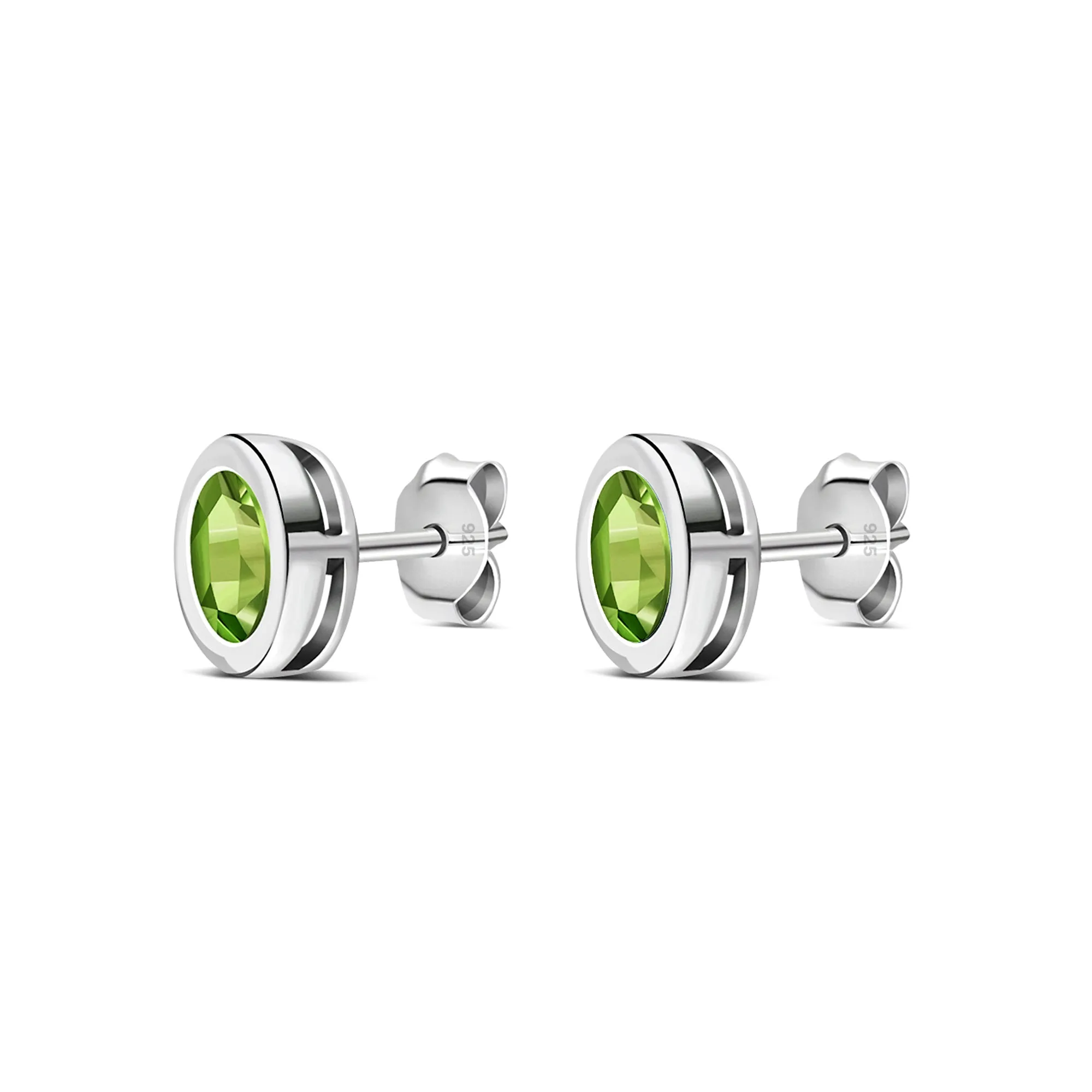 Sterling Silver Peridot Oval Framed Stud Earrings