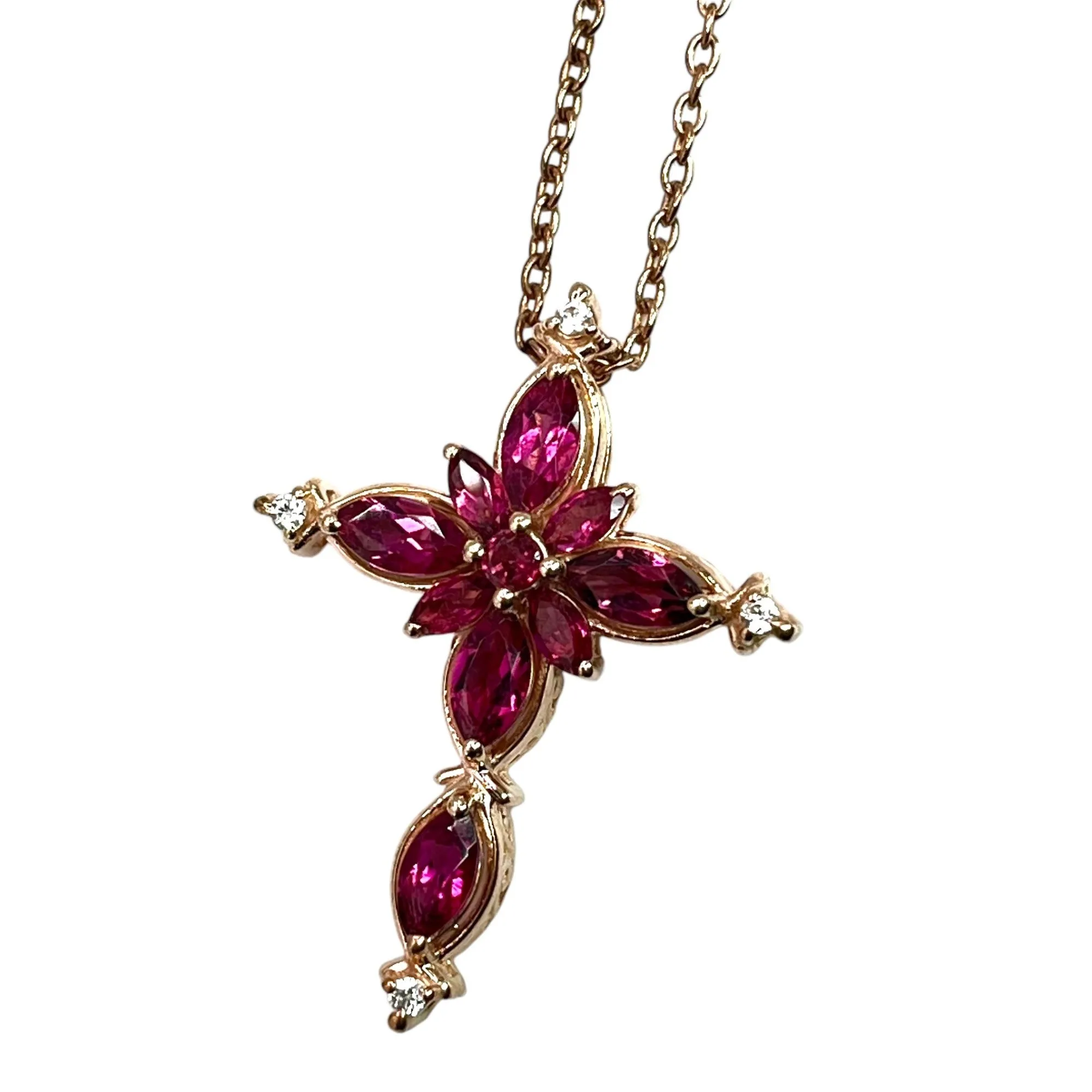 Sterling Silver Rose Gold Layered Ruby Cubic Zirconia Cross Pendant Necklace