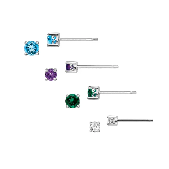 Sterling Silver Round Gemstone Earrings 3mm or 4mm