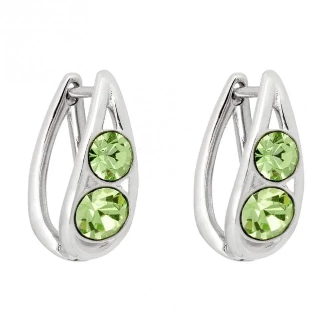 Sterling Silver Teardrop Peridot Crystals Hoop Earrings E6161G