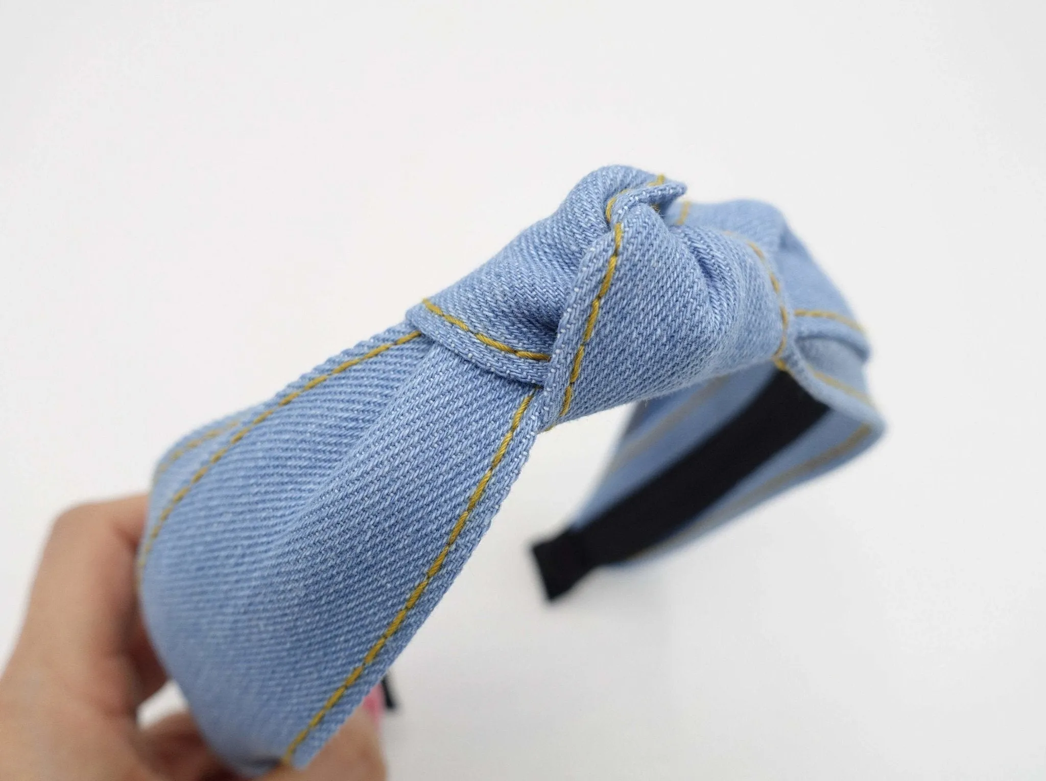 stitch denim top knot headband stylish casual hairband for women