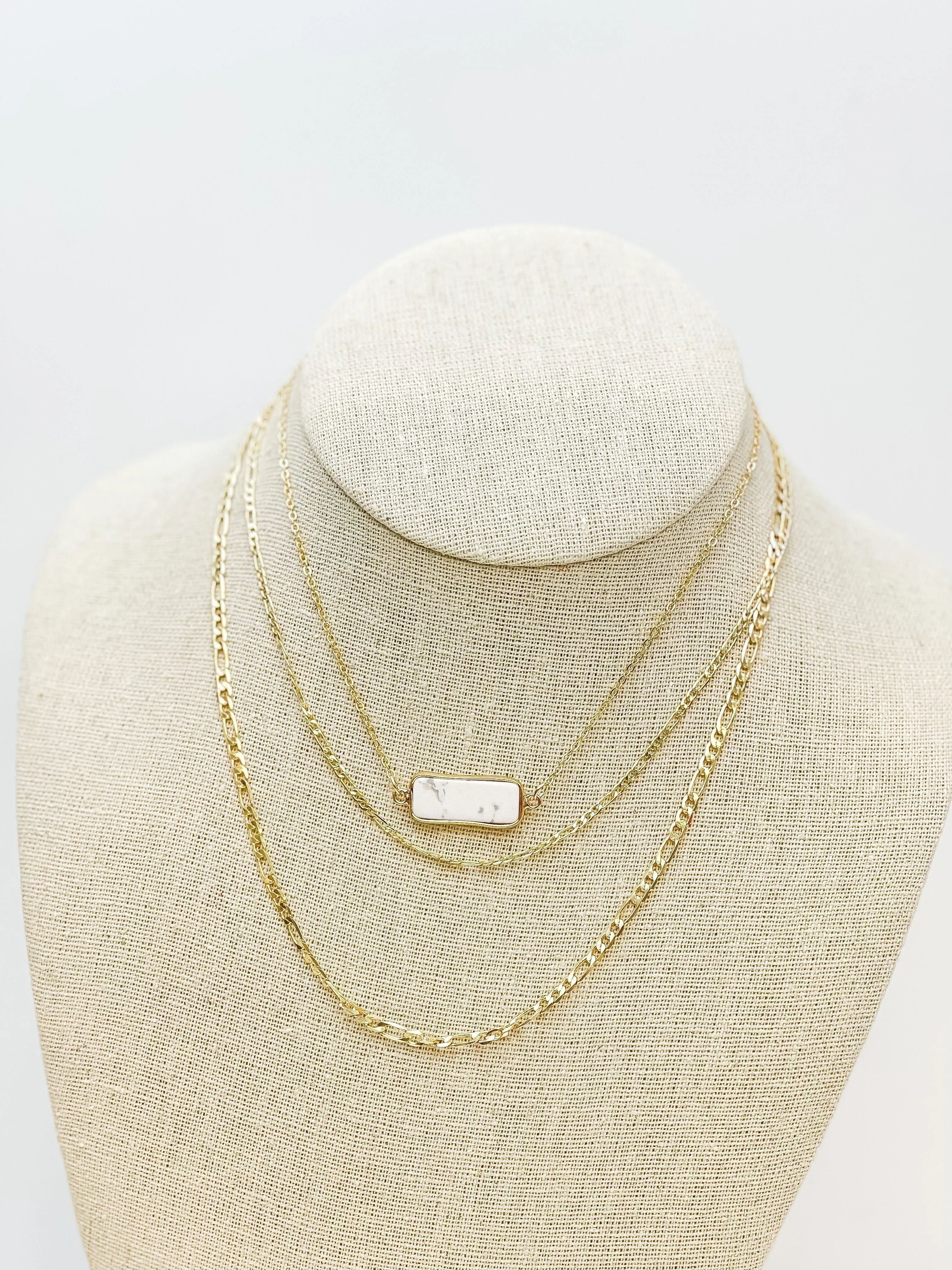 Stone Gold Layered Necklace - Marble