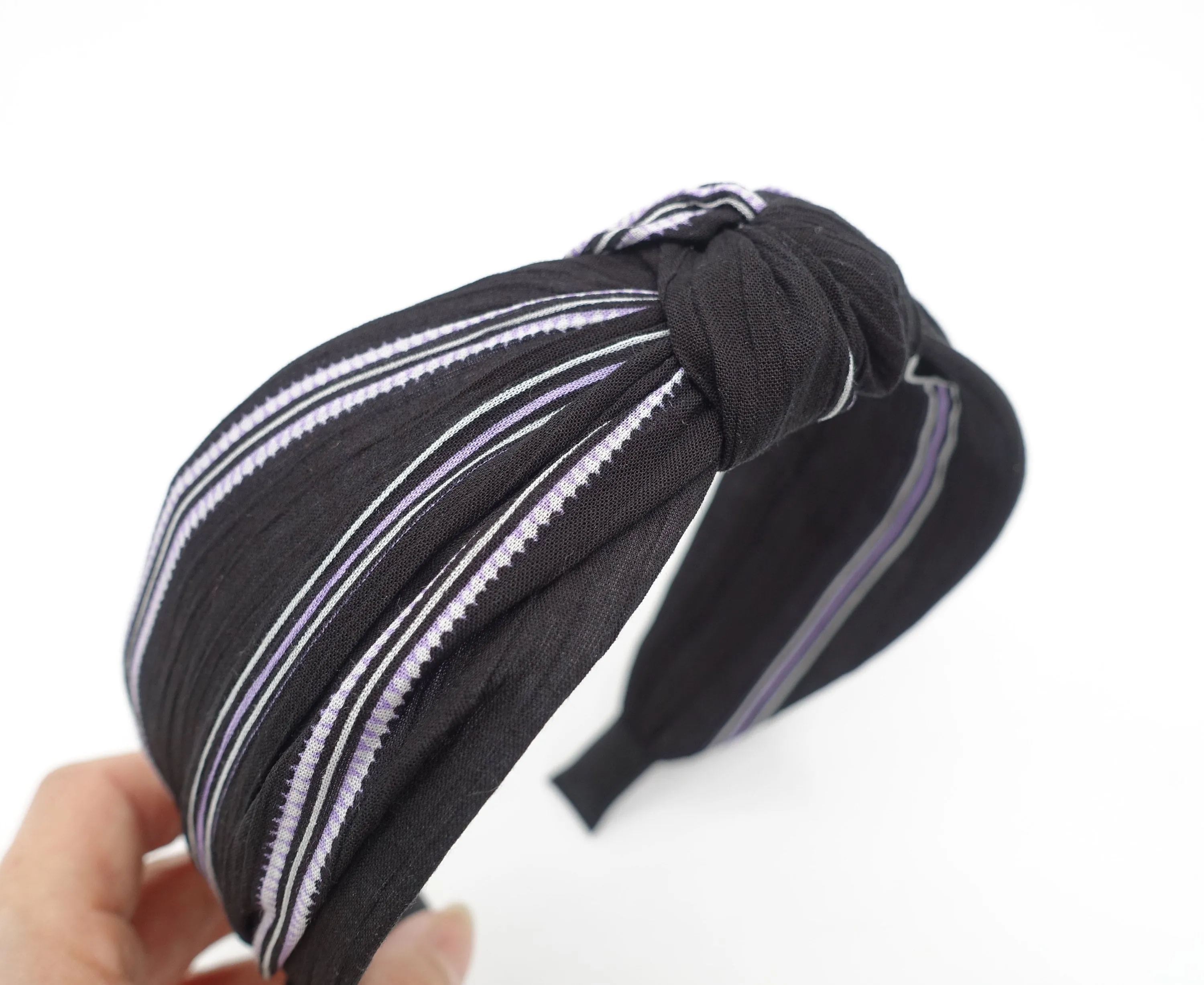 stripe print knotted headband crinkle fabric top knot hairband casual women hair accessory