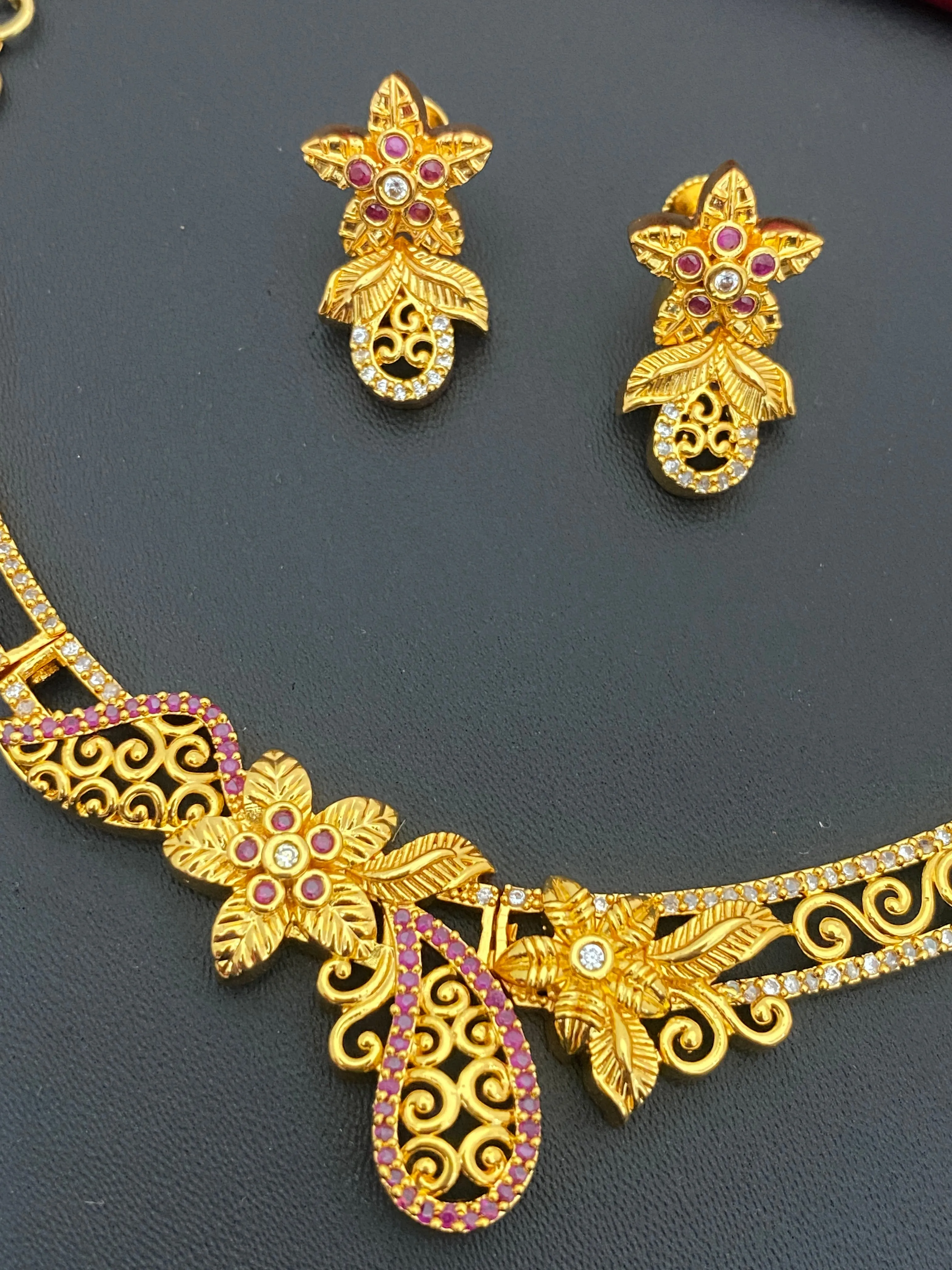 Stunning Gold Plated Premium Ruby Stoned Necklace Set