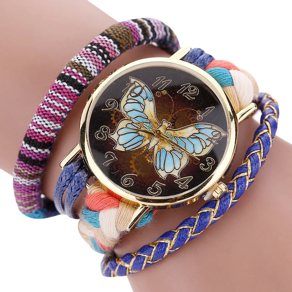 Stylish And Chic Women's Watch - Decorative Ladies Watch - Knit Bracelet Butterfly Pattern