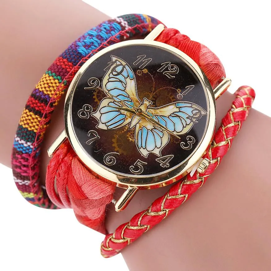 Stylish And Chic Women's Watch - Decorative Ladies Watch - Knit Bracelet Butterfly Pattern