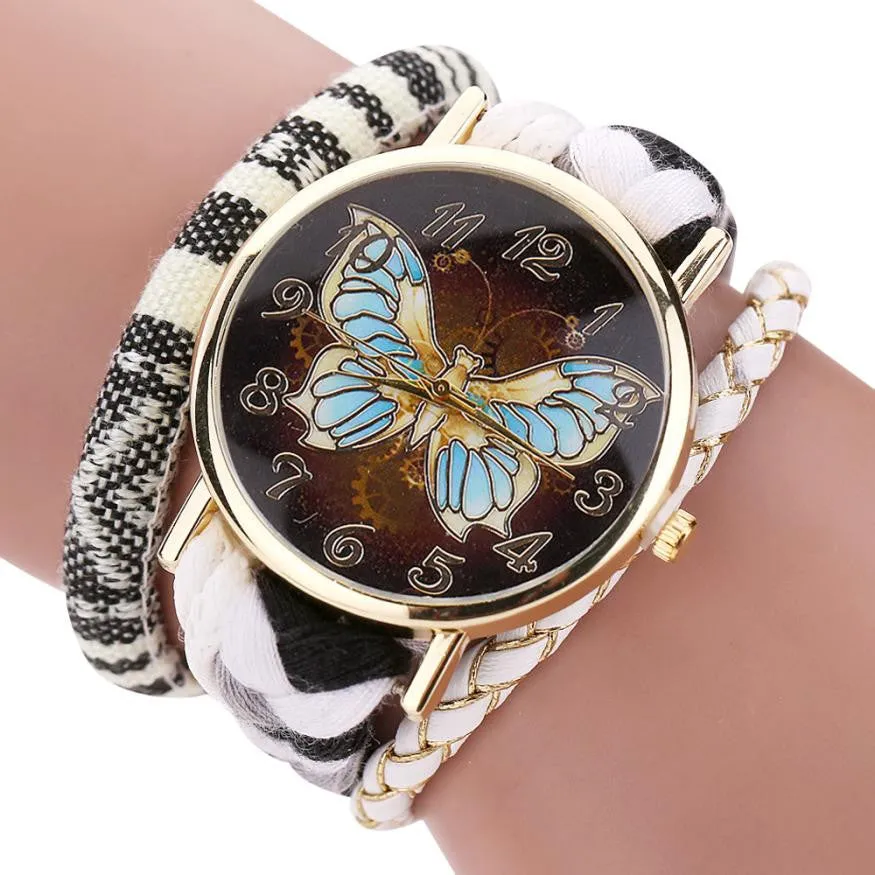 Stylish And Chic Women's Watch - Decorative Ladies Watch - Knit Bracelet Butterfly Pattern