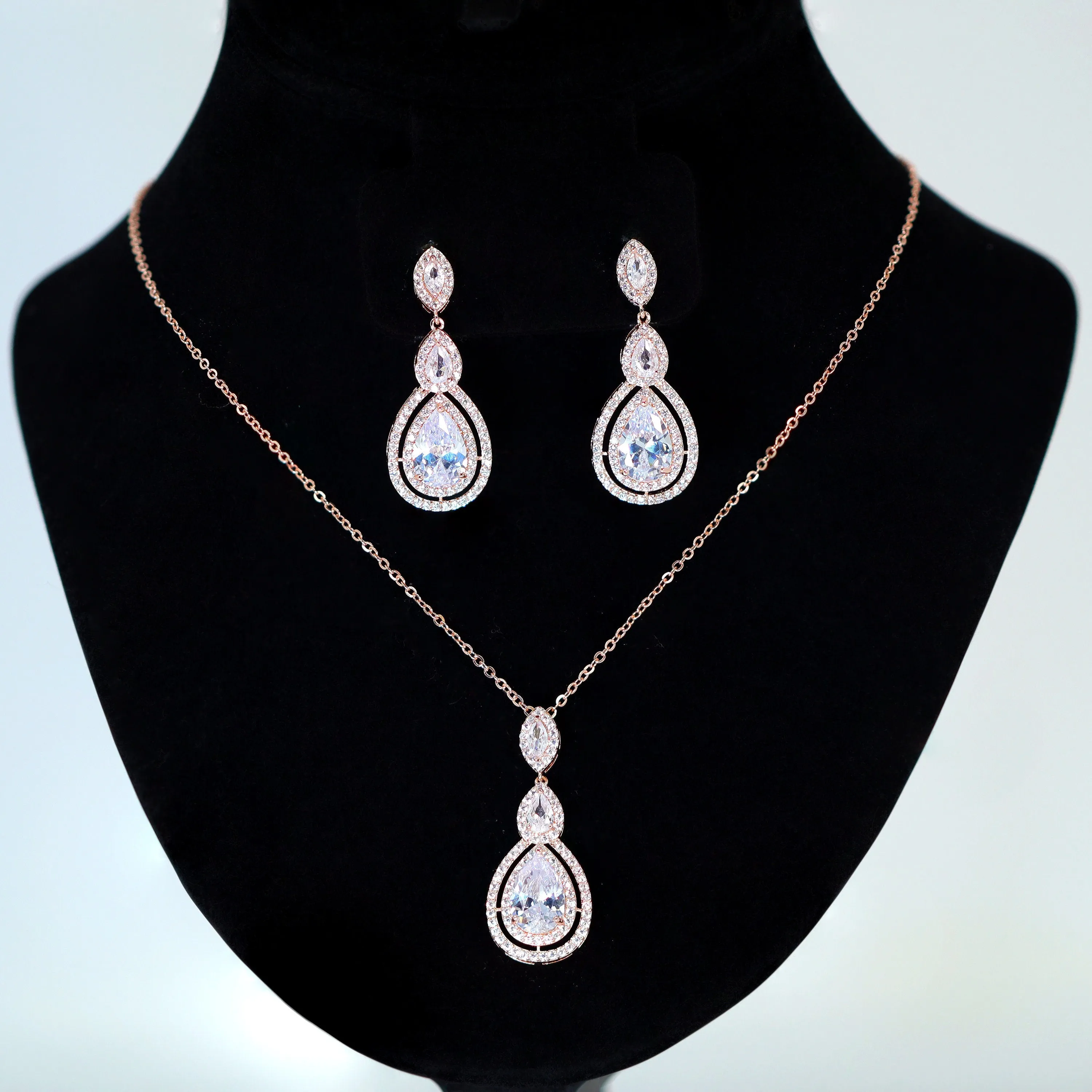 Swarovski Crystal Dainty Tear Drop Necklace , Bridal Jewelry, Bridal Earrings And Necklace, Statement Earrings Cz, Necklace Set