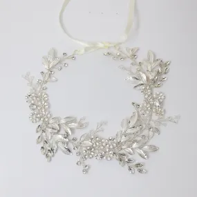 Swarovski Crystals Floral Leaves Garden Wedding Hair Vine, Pearl Bridal Hair Vine, Rhinestone Headband, Statement hair accessories.