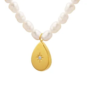 Teardrop North Star Inlay Zircon Pendant Freshwater Pearl Necklace