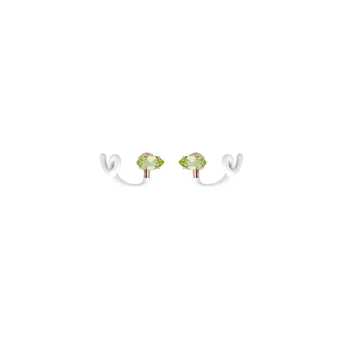 TENDRIL CRAWLER EARRINGS ~ IN WHITE WITH PERIDOT