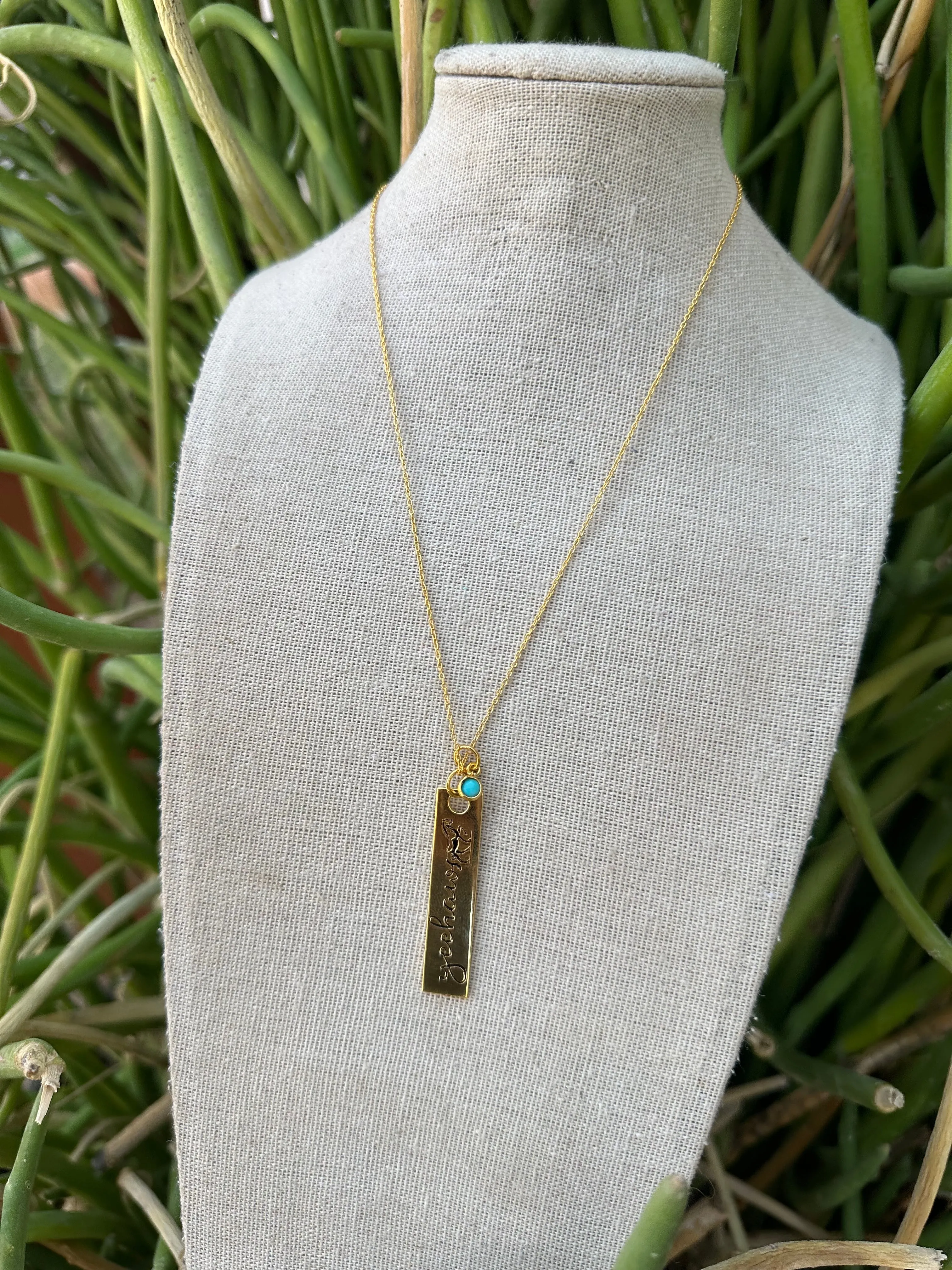 “The Golden Collection” YEEHAW Handmade Natural Turquoise 14k Gold Plated Bar Charm Necklace