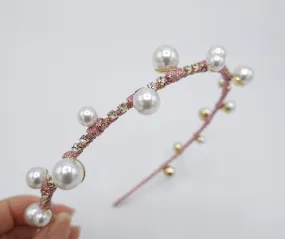 thin headband pearl rhinestone embellished hairband for women