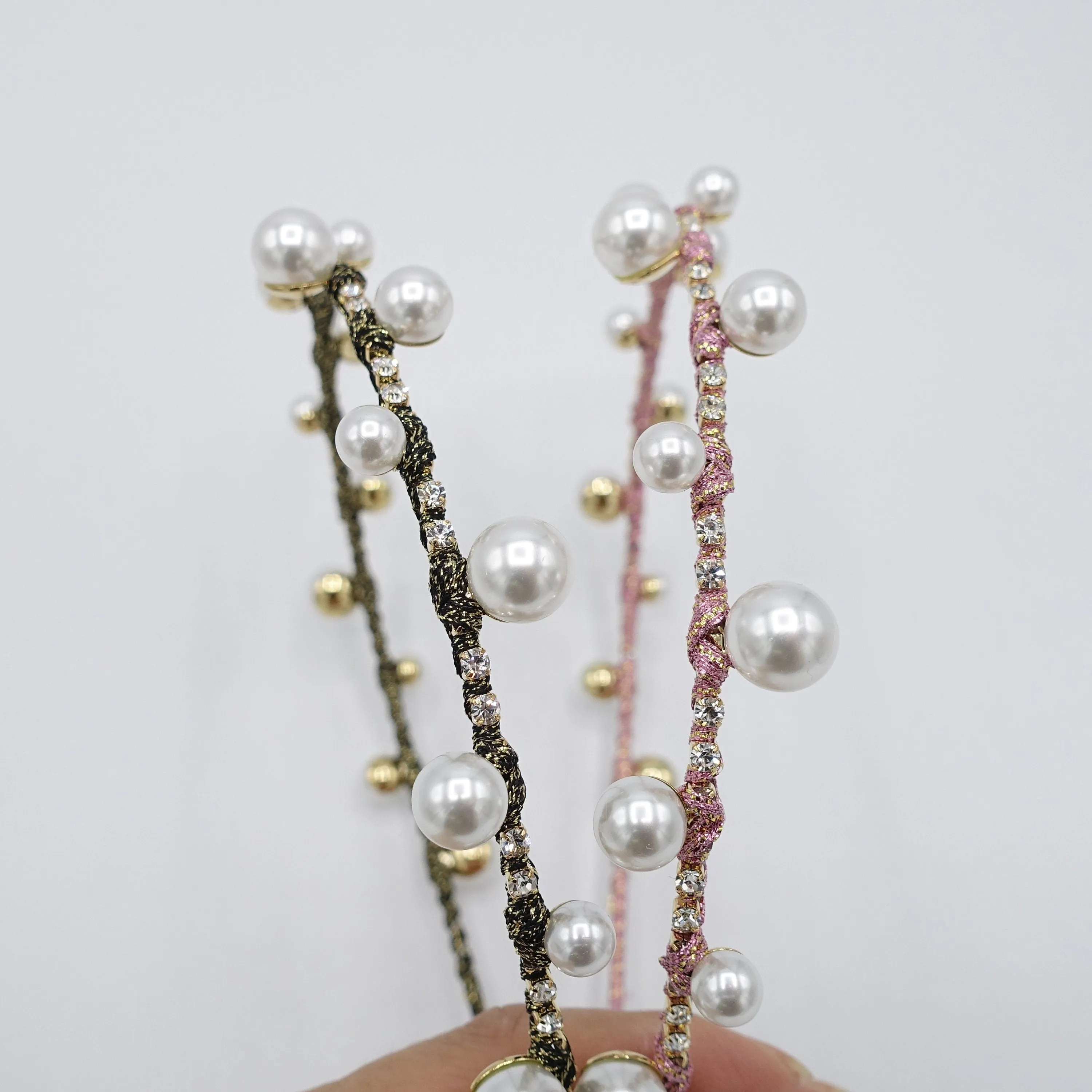 thin headband pearl rhinestone embellished hairband for women