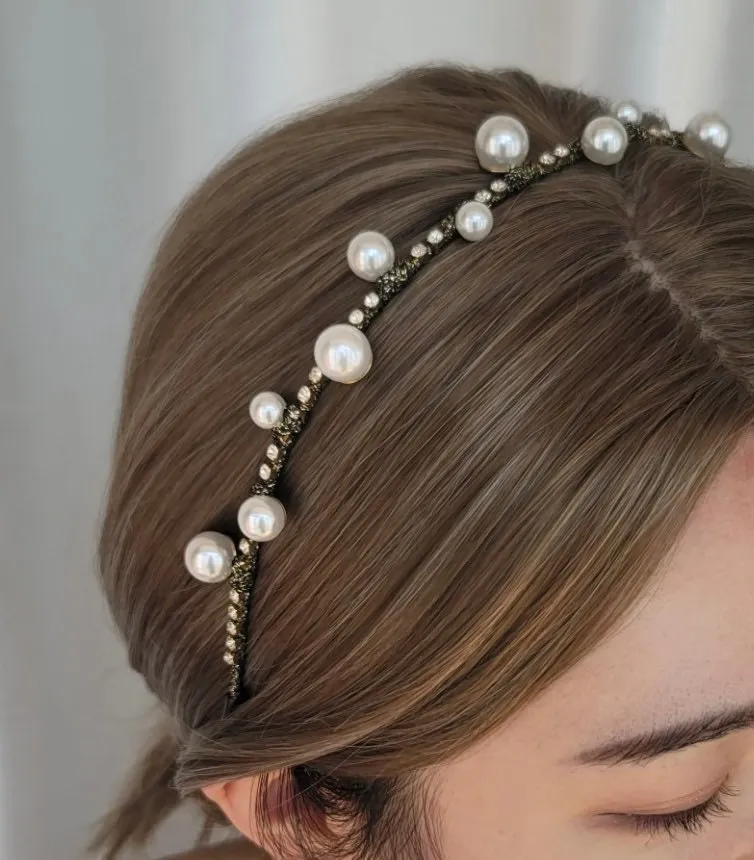 thin headband pearl rhinestone embellished hairband for women