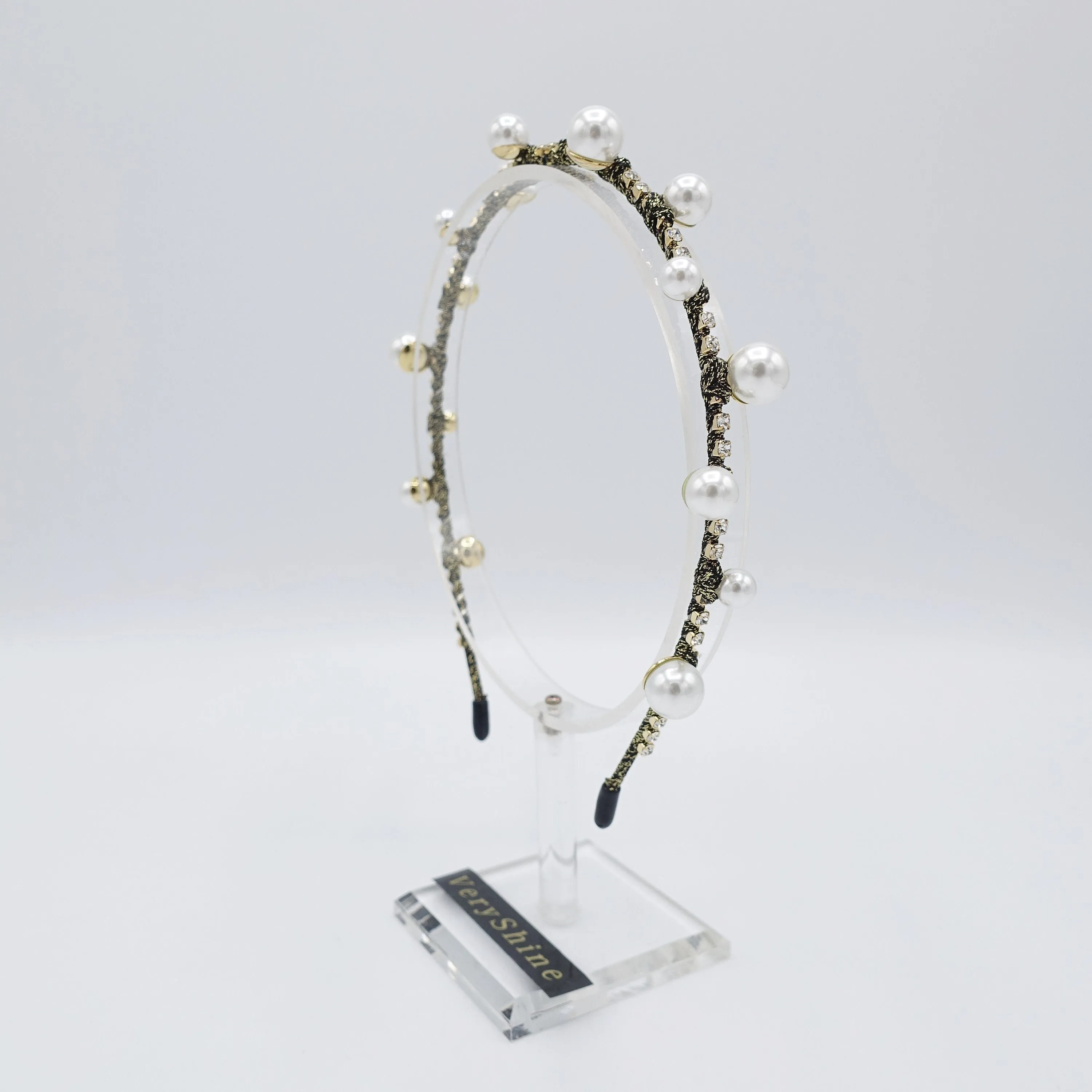 thin headband pearl rhinestone embellished hairband for women