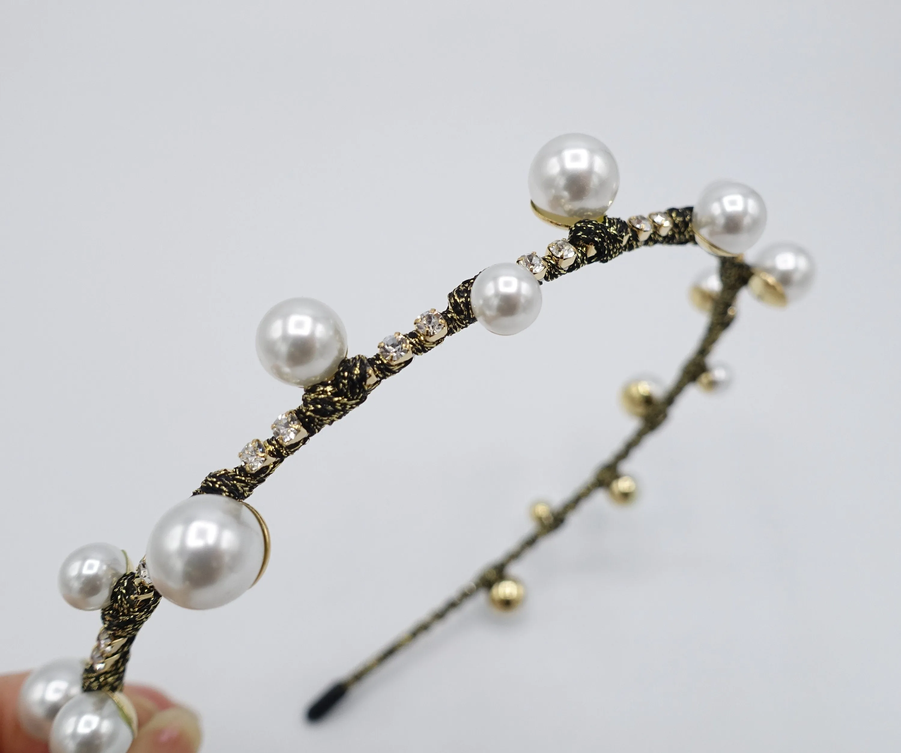 thin headband pearl rhinestone embellished hairband for women