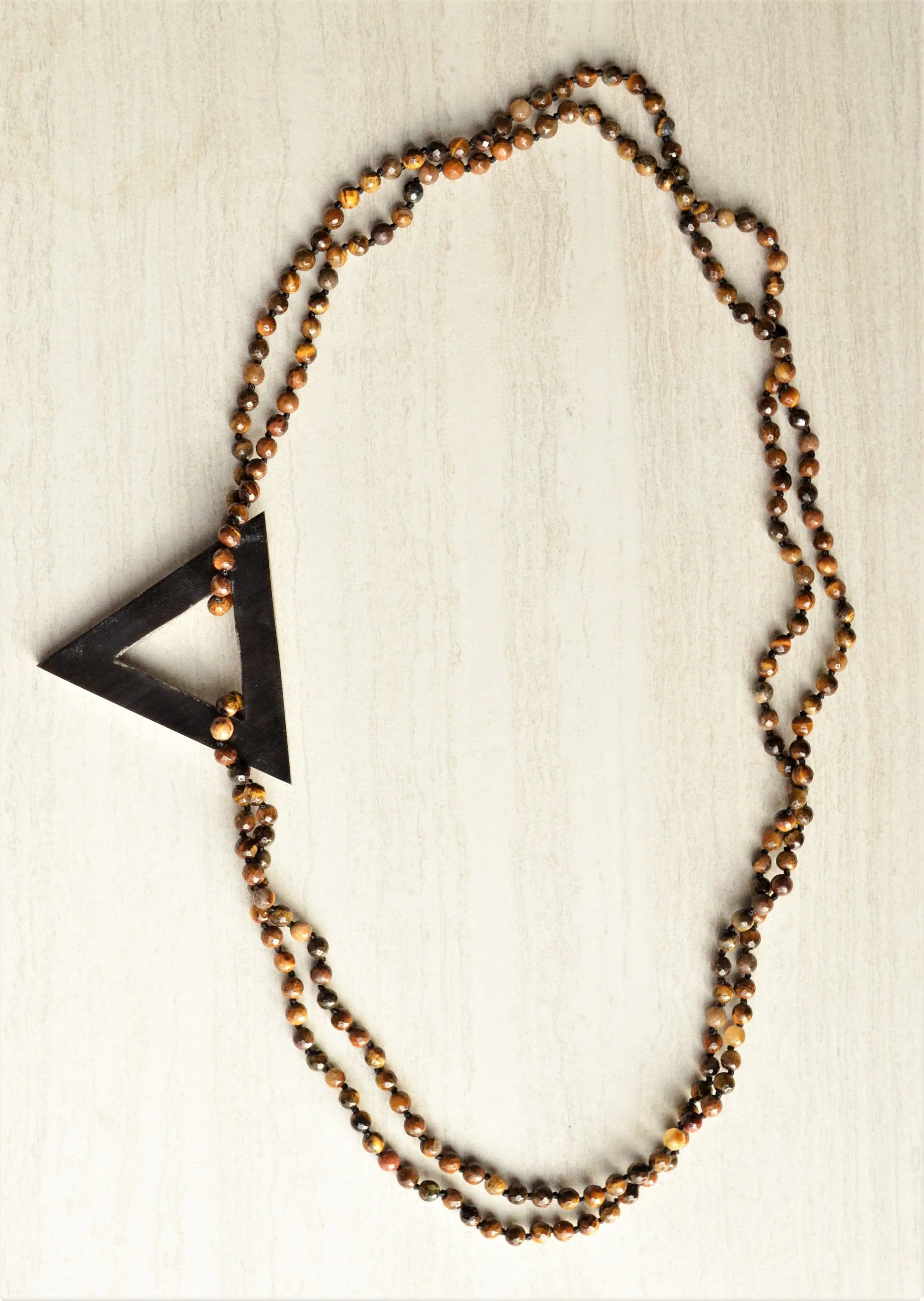 Tiger Eye Black Pendant Statement Necklace Knotted Long Necklace Boho Jewelry - Topper