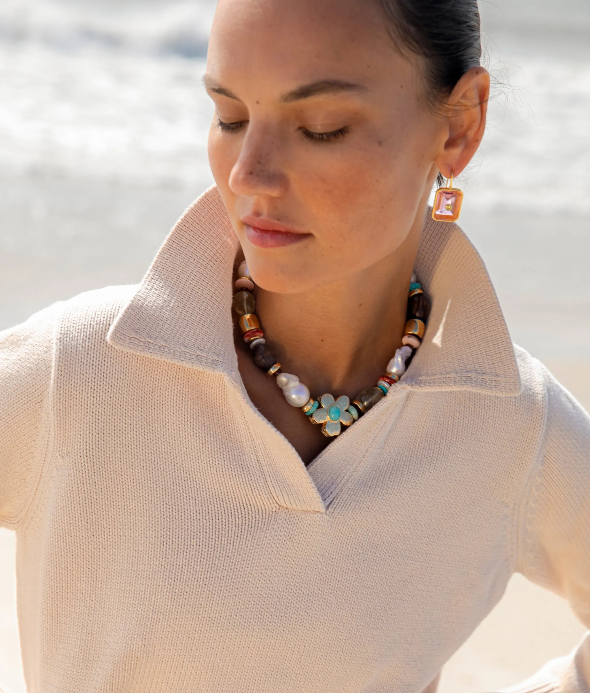 Tile Earrings in Pale Pink