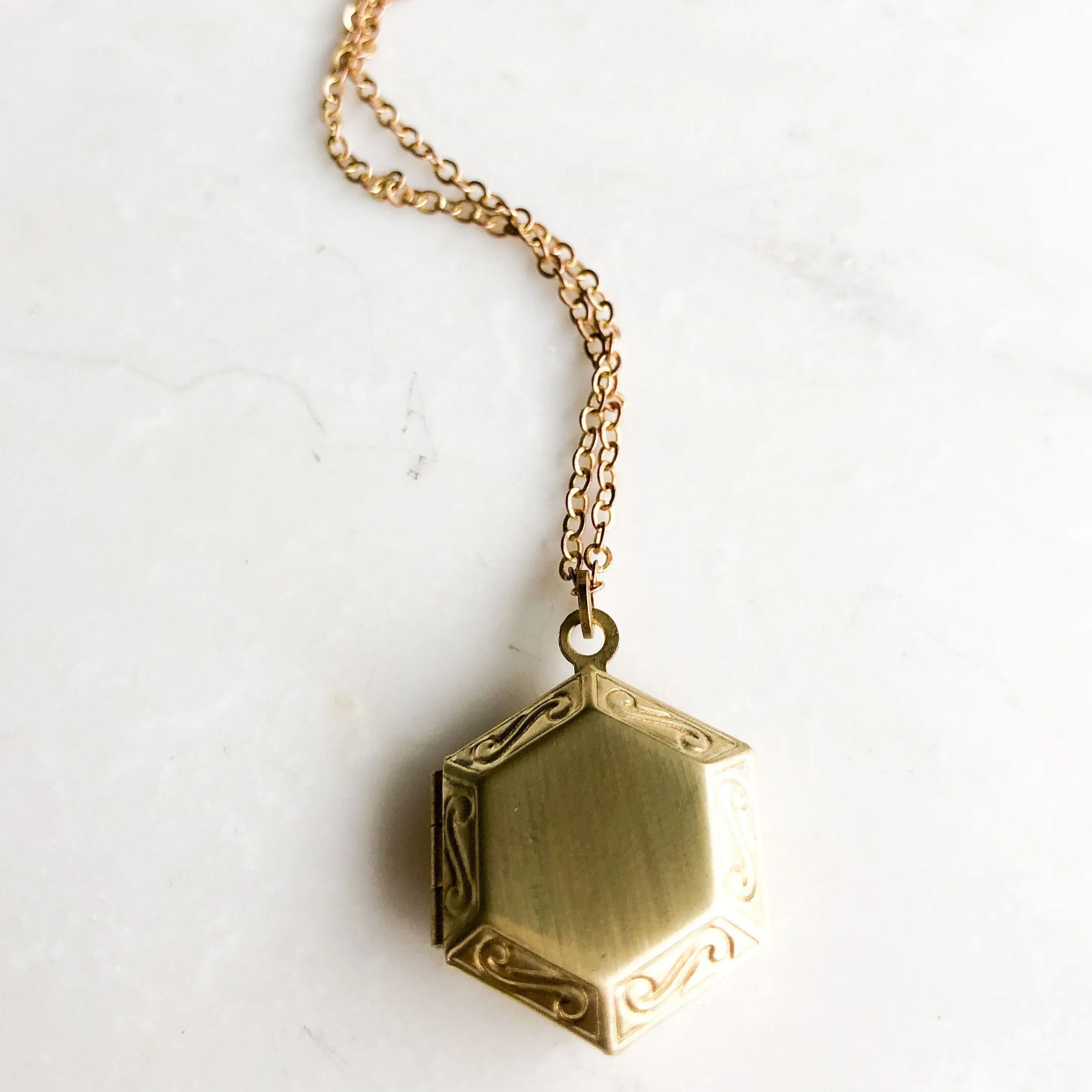 Tiny Gold Hexagon Locket