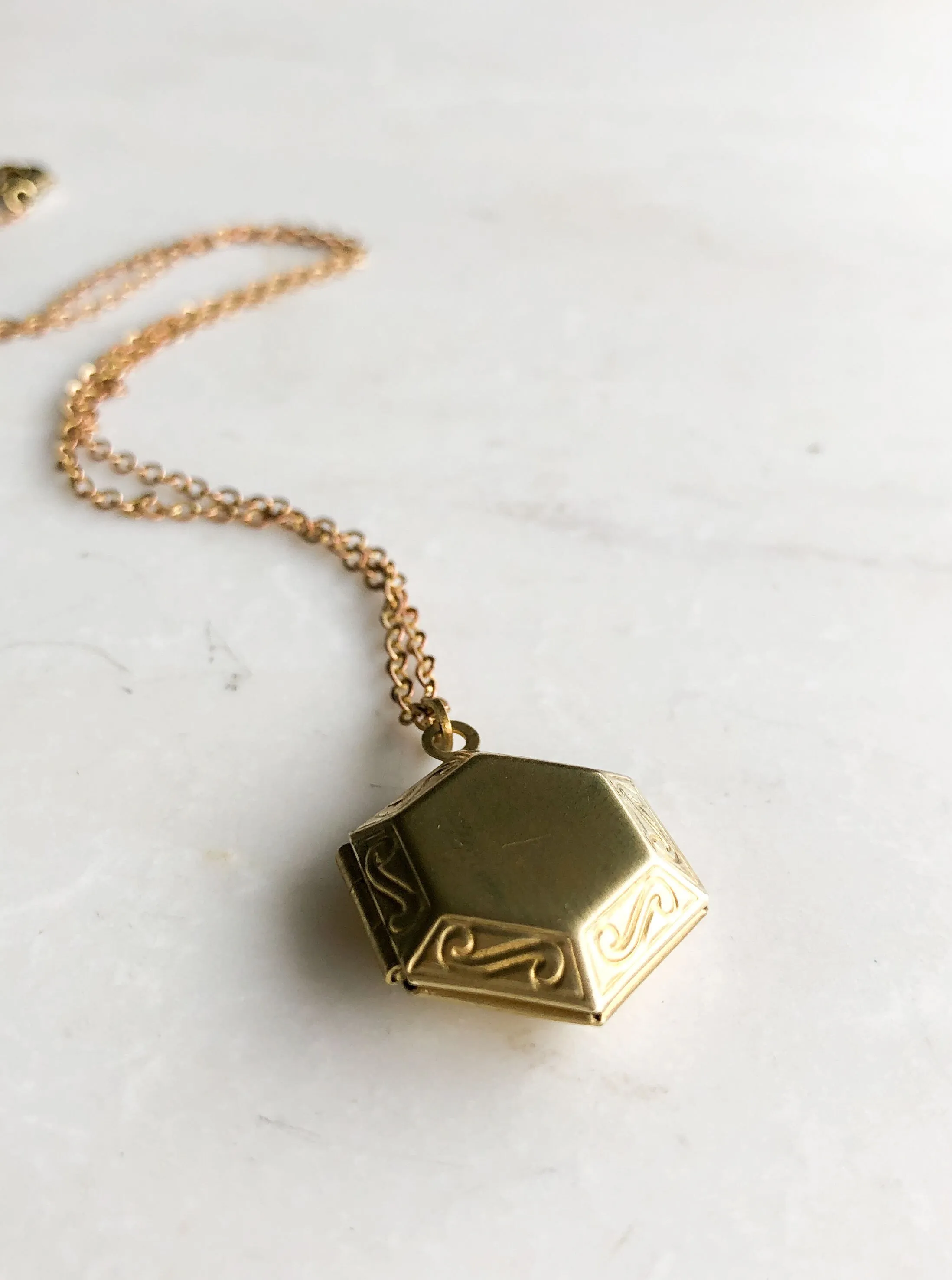 Tiny Gold Hexagon Locket