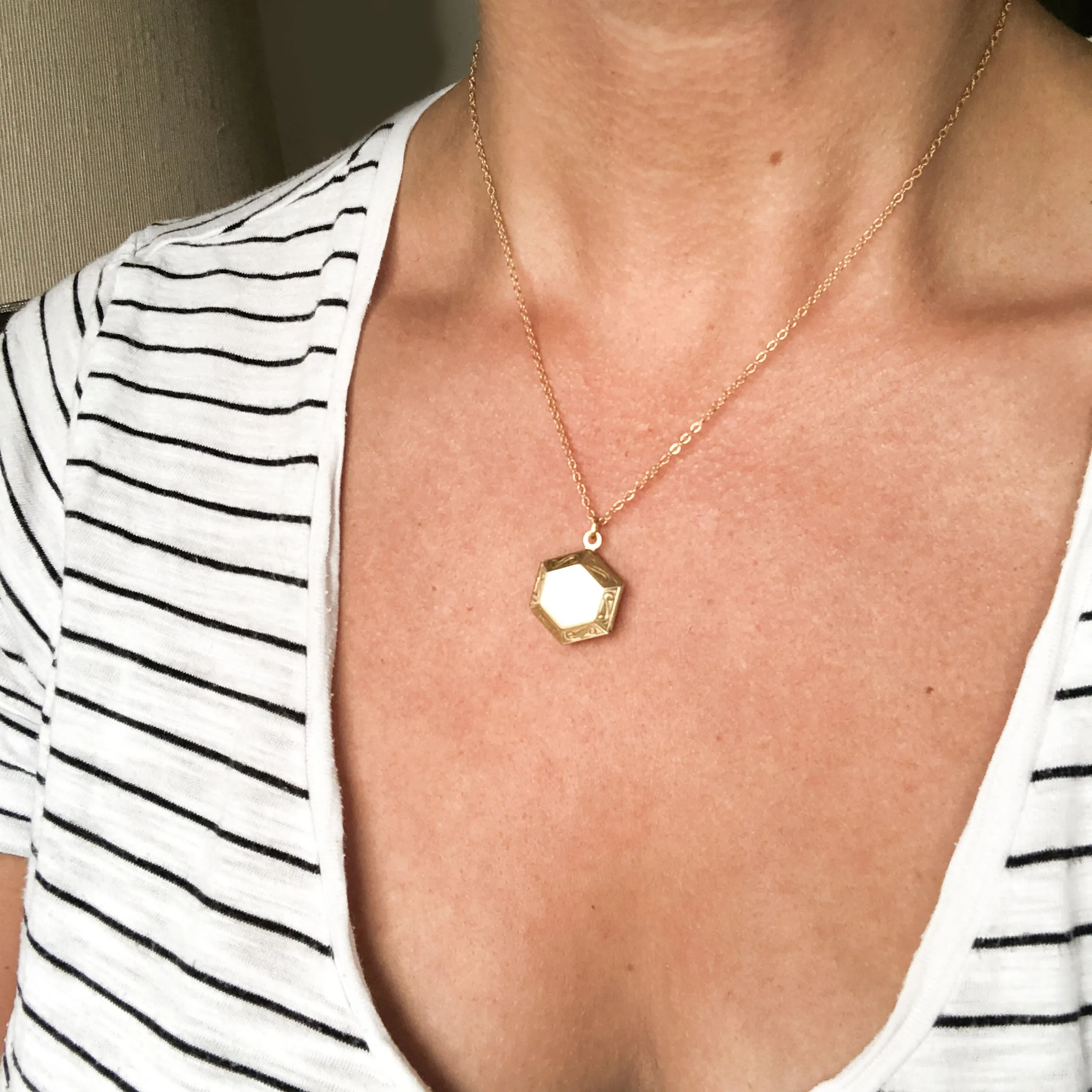 Tiny Gold Hexagon Locket