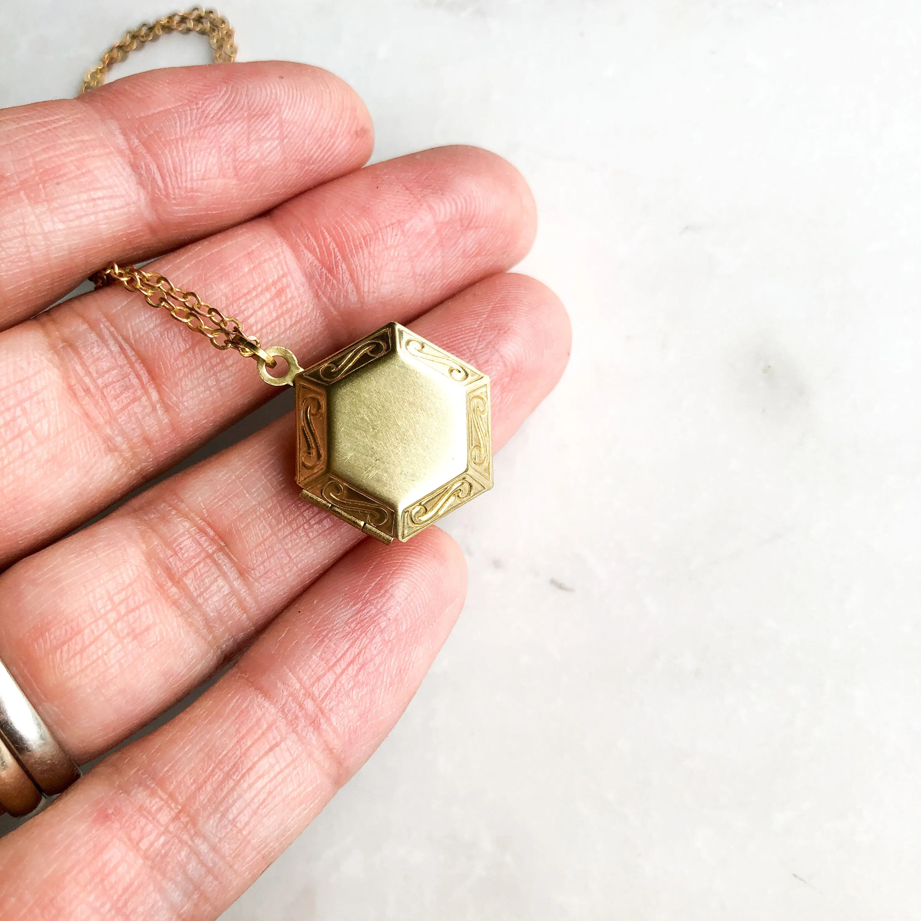 Tiny Gold Hexagon Locket