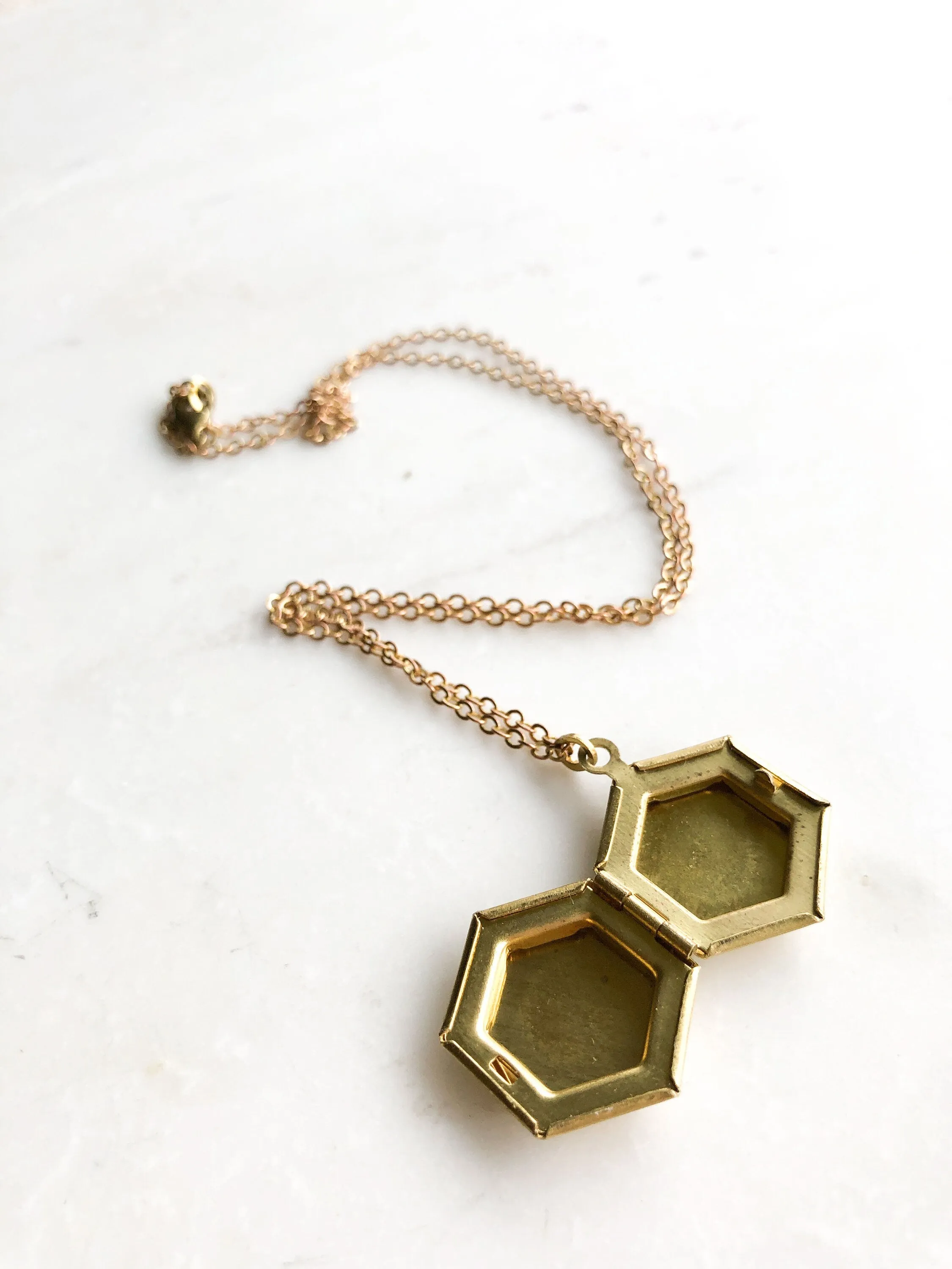 Tiny Gold Hexagon Locket