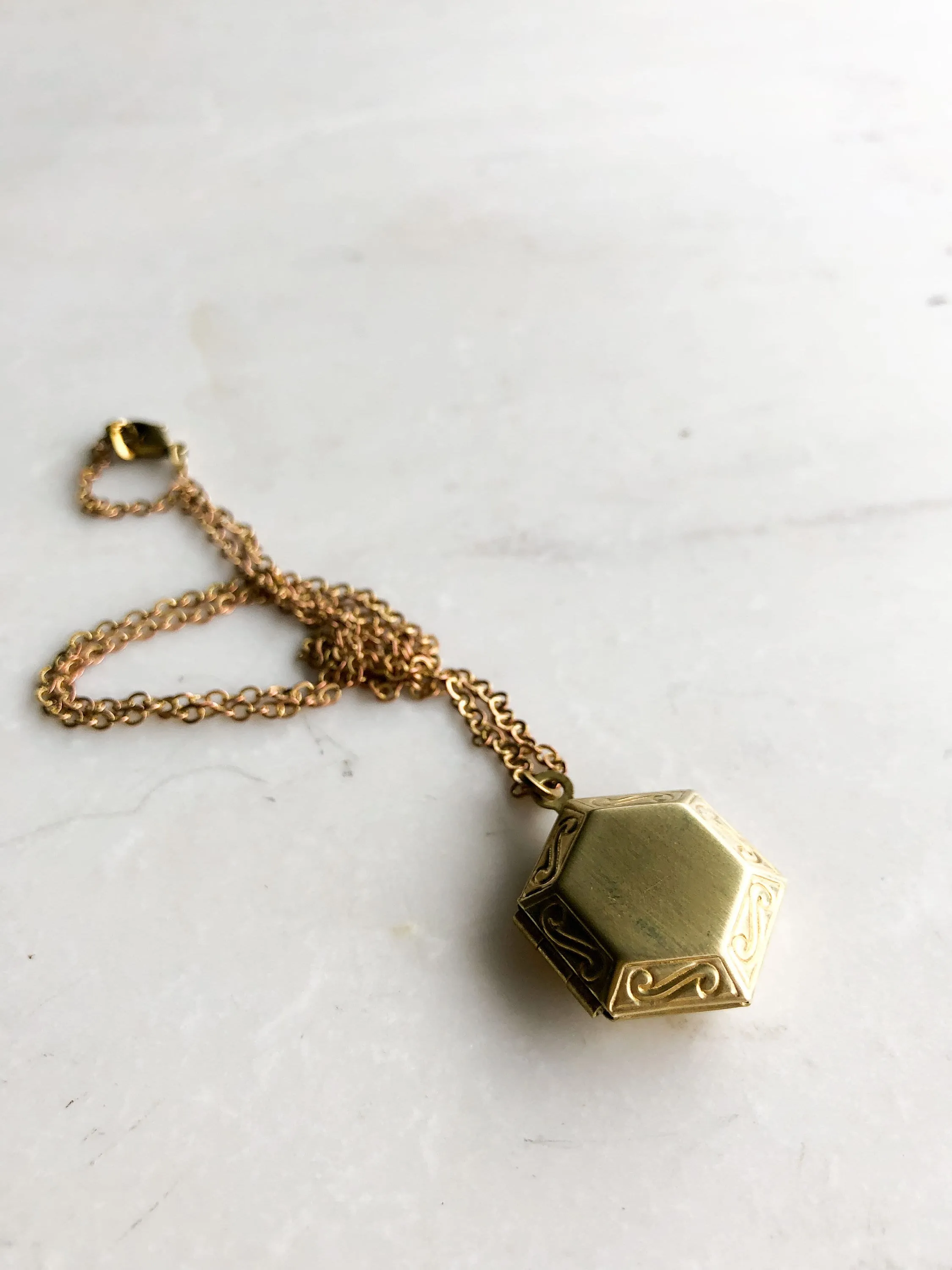 Tiny Gold Hexagon Locket