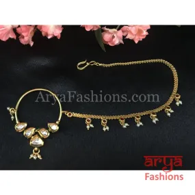 Traditional Kundan Nose Ring with Pearls