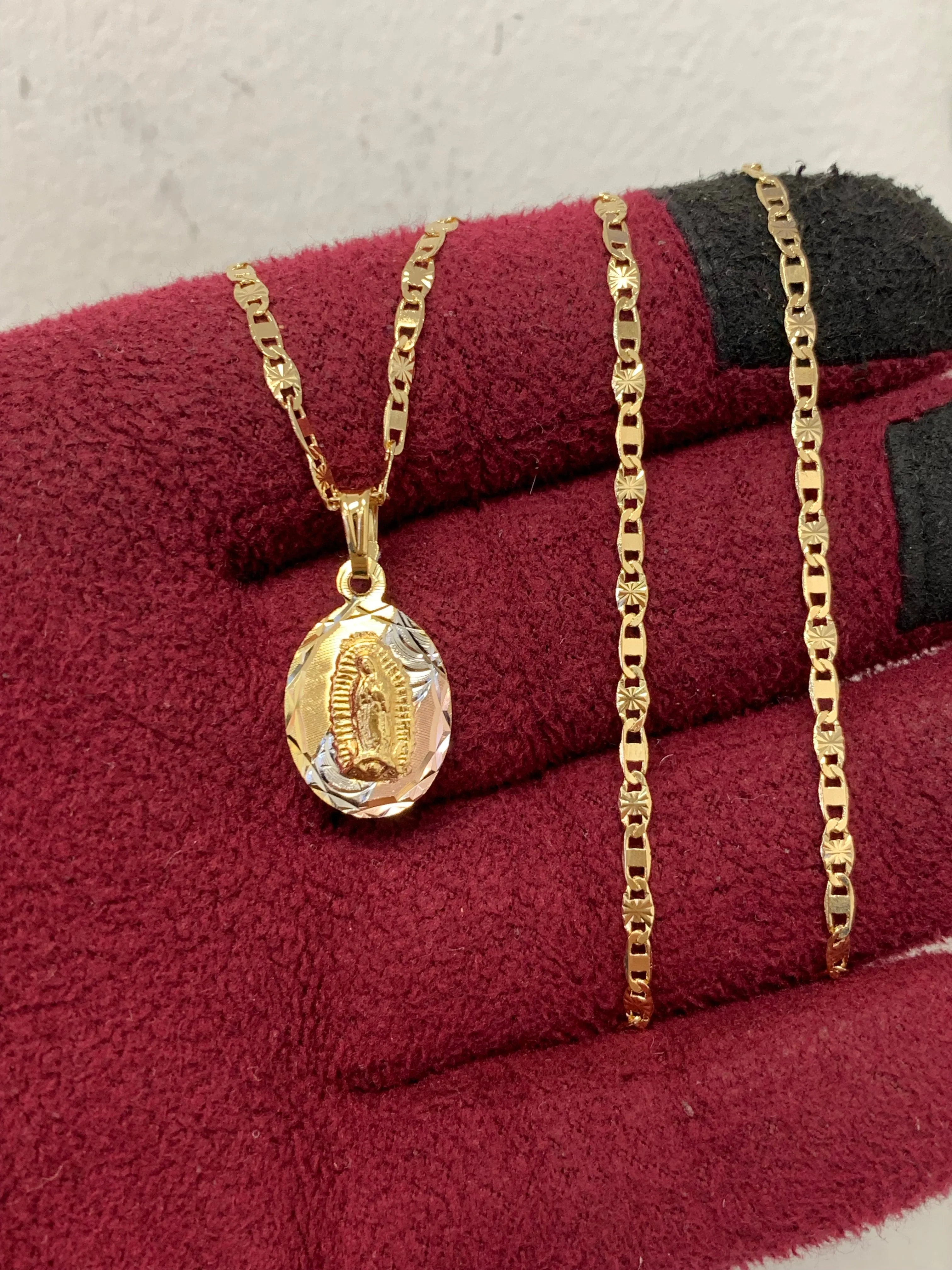 Tri Color Virgen de Guadalupe Pendant Necklace 18K Gold Filled For Womens 20" - Prime Jewelry 269