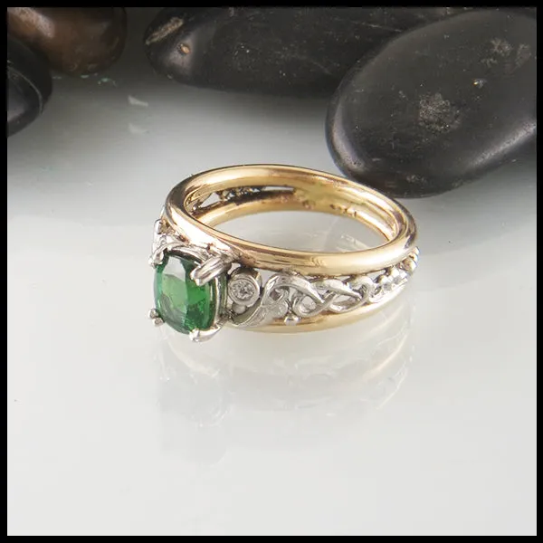 Tsavorite Cushion Custom Ring in Gold