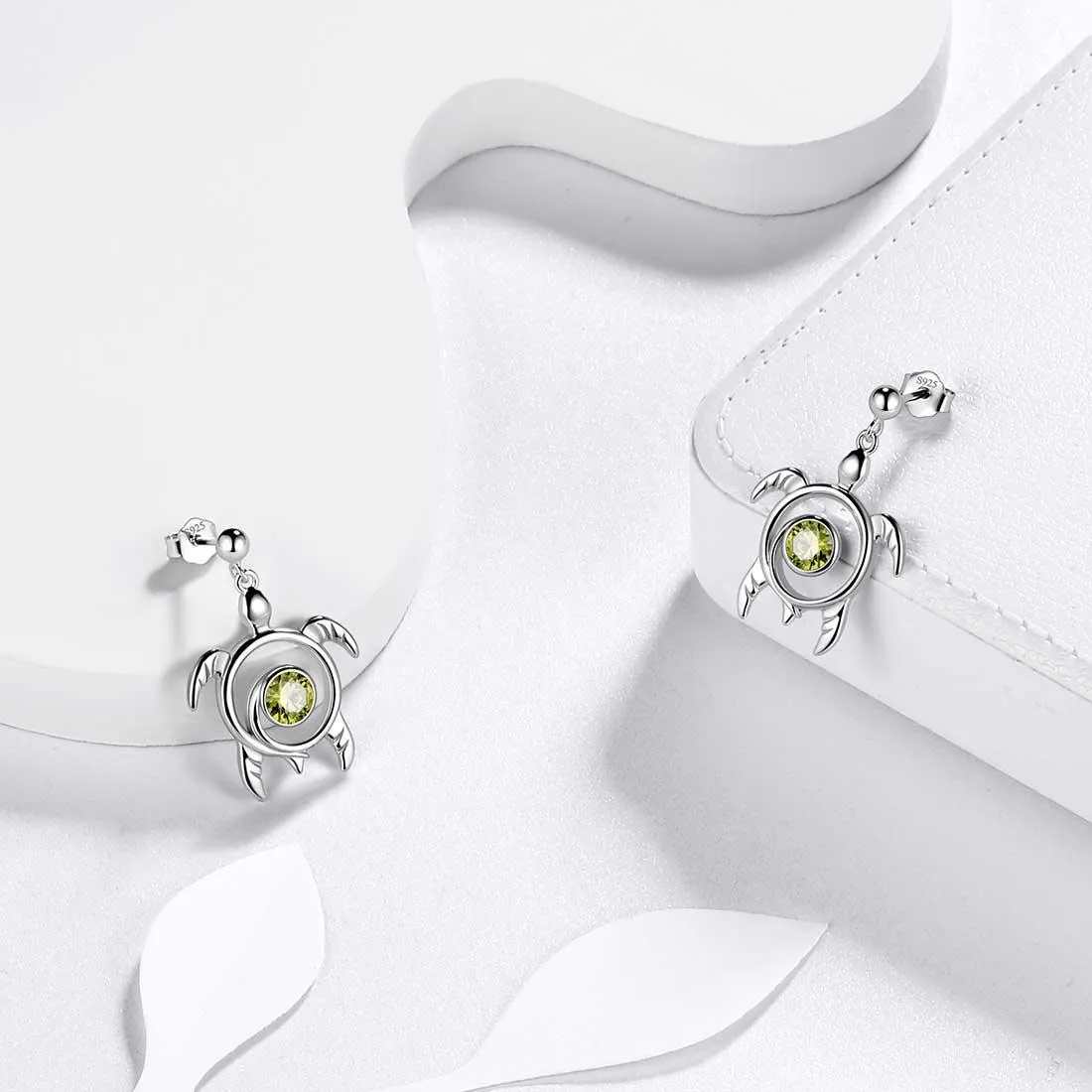 Turtle Birthstone August Peridot Earrings Dangle Women Girls Jewelry Birthday Gift Sterling Silver