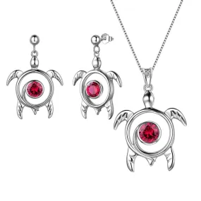 Turtle Birthstone July Ruby Jewelry Set 3PCS Women Girls Birthday Gift