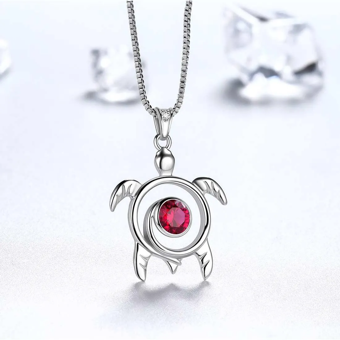 Turtle Birthstone July Ruby Necklace Pendant Women Girls Jewelry Birthday Gift