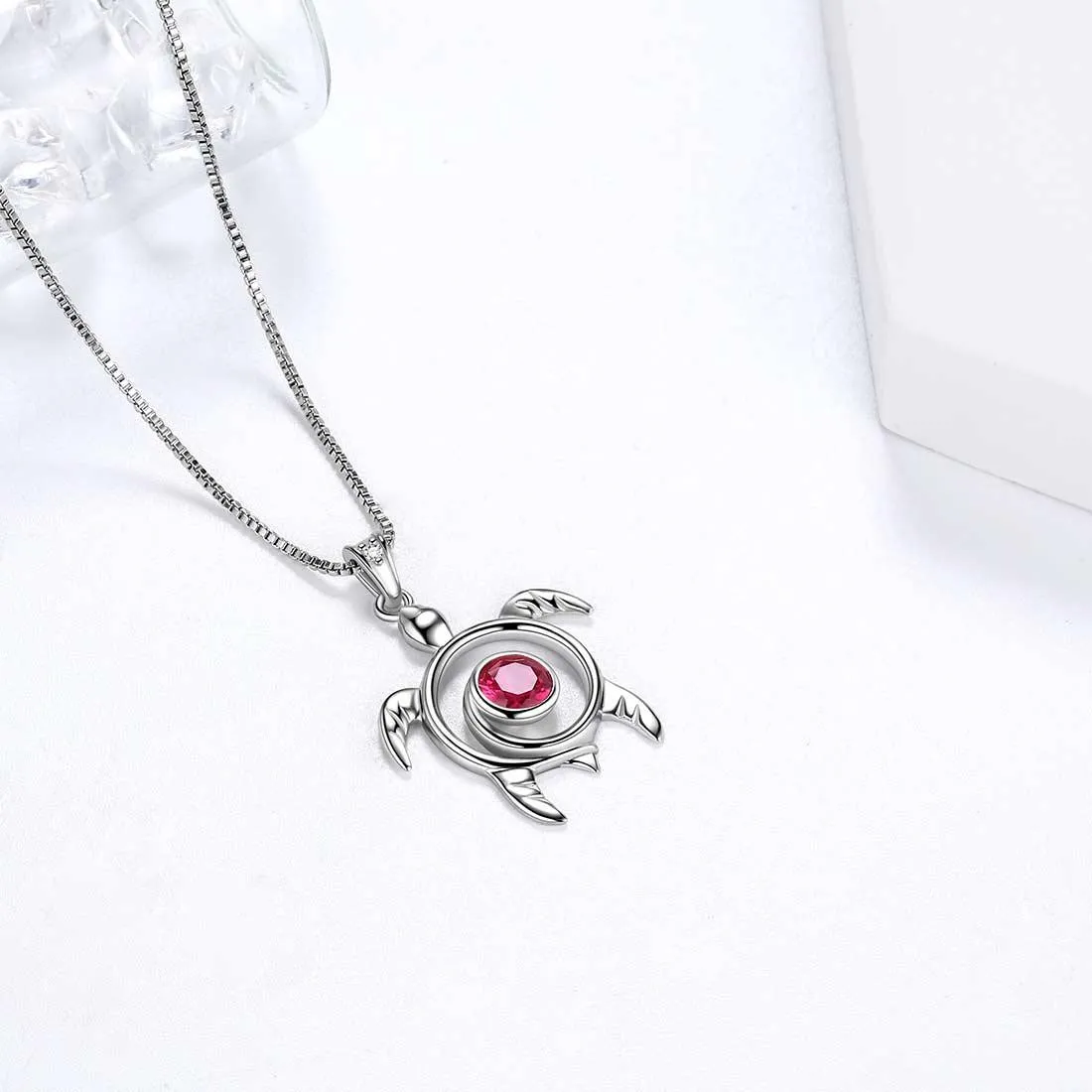 Turtle Birthstone July Ruby Necklace Pendant Women Girls Jewelry Birthday Gift