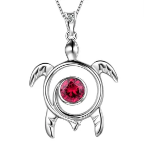 Turtle Birthstone July Ruby Necklace Pendant Women Girls Jewelry Birthday Gift