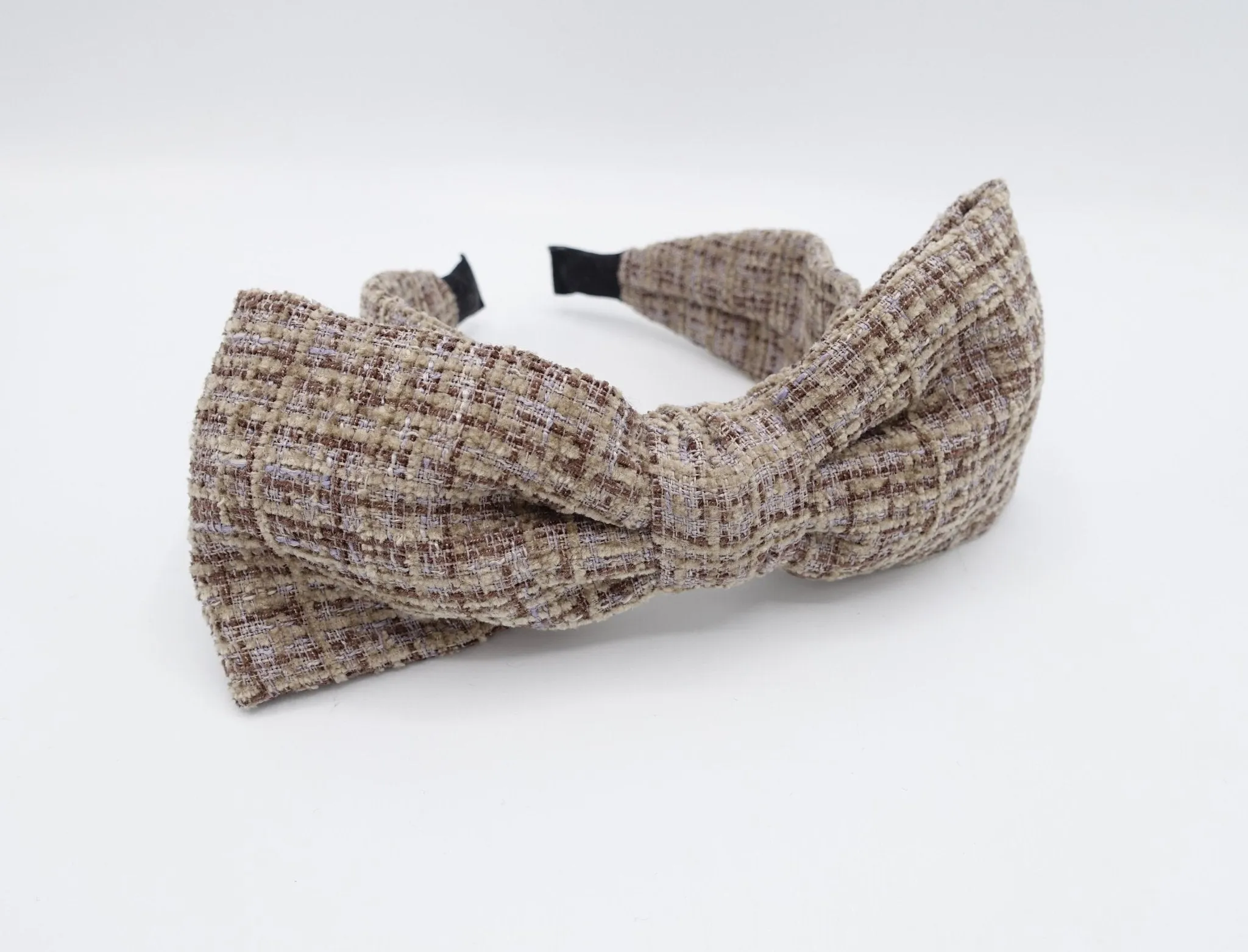 tweed big bow headband  frayed pattern Fall Winter hairband women hair accessory