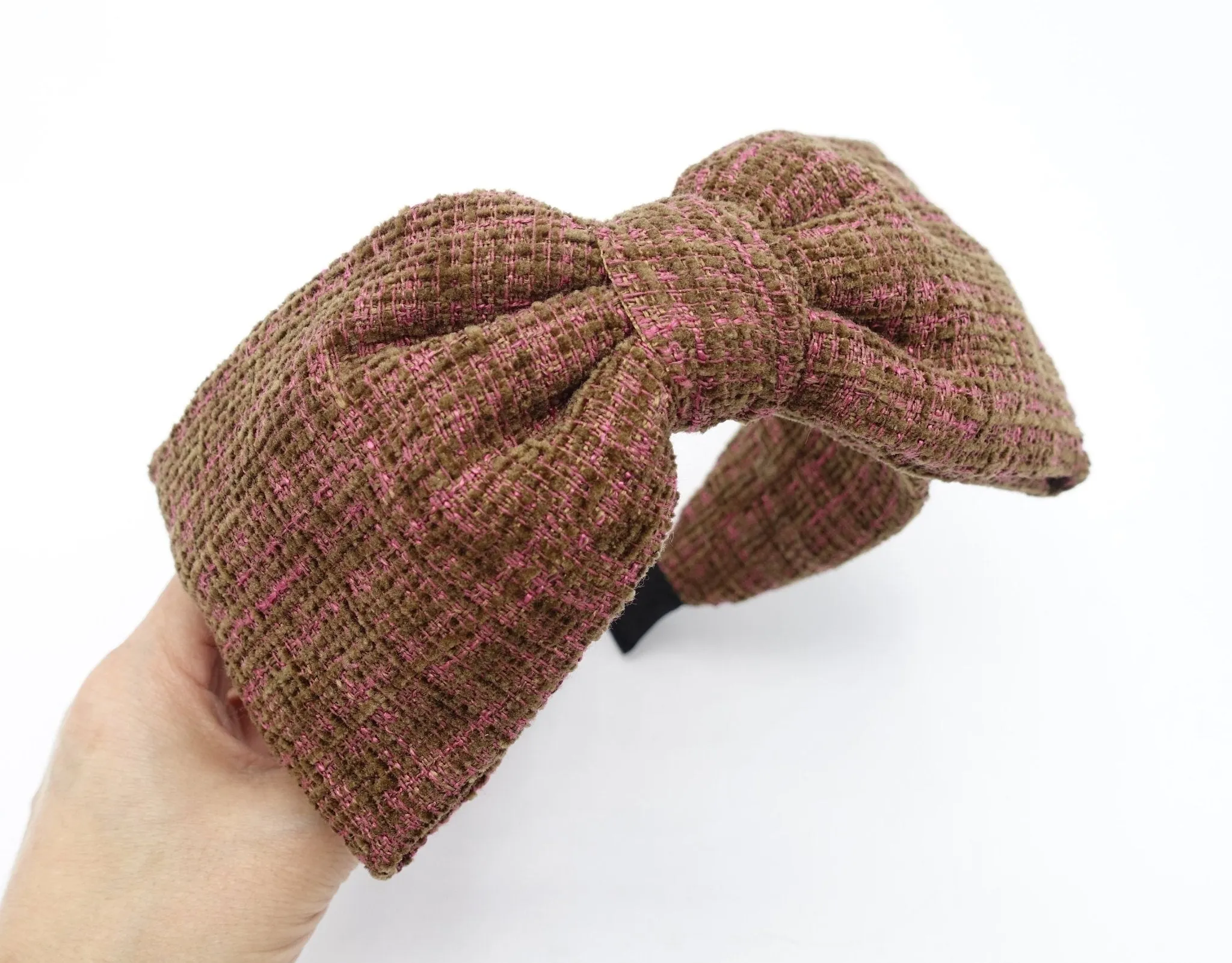 tweed big bow headband  frayed pattern Fall Winter hairband women hair accessory