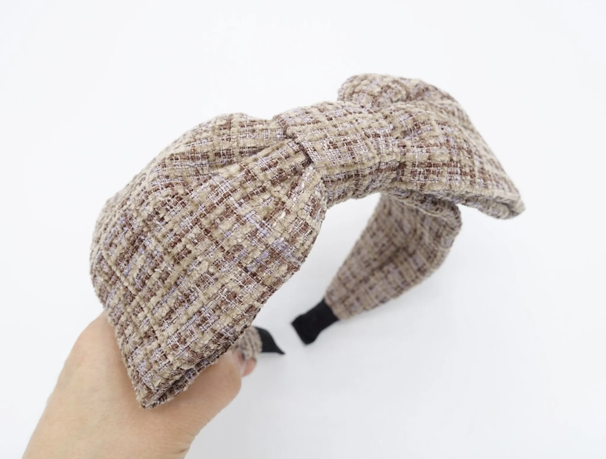 tweed big bow headband  frayed pattern Fall Winter hairband women hair accessory