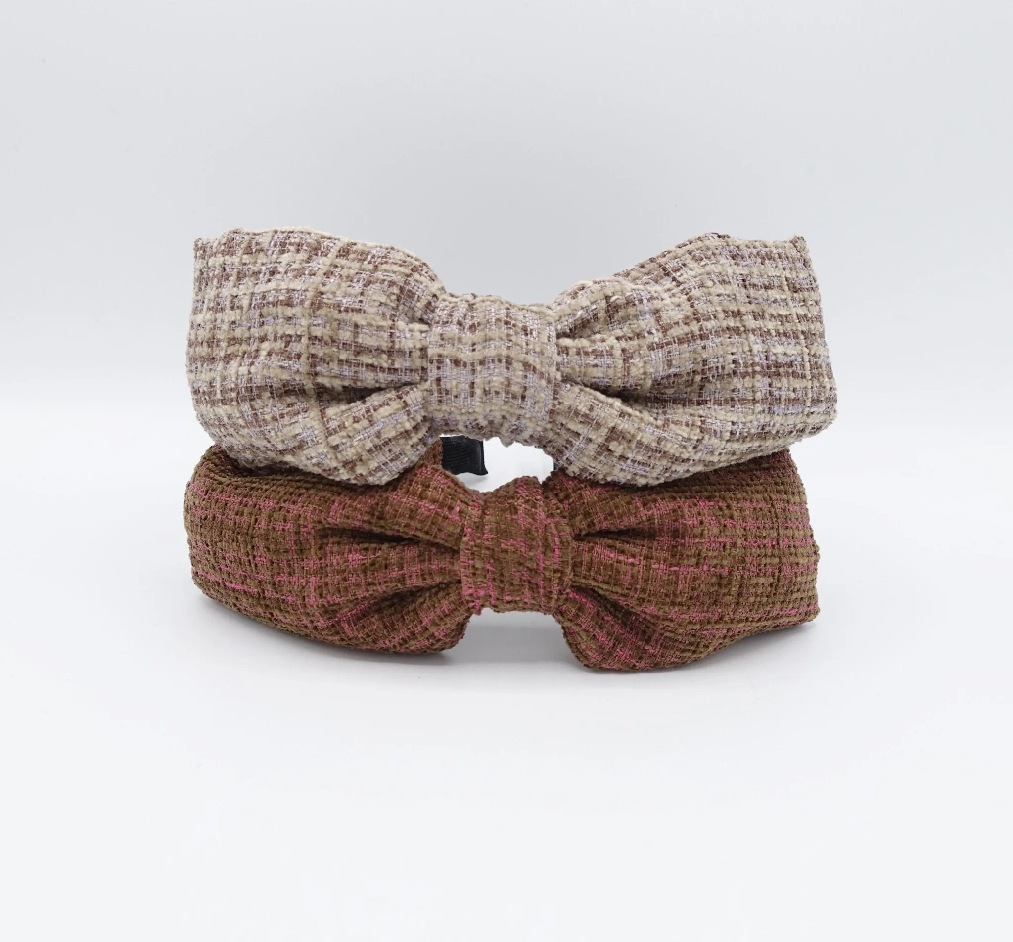 tweed big bow headband  frayed pattern Fall Winter hairband women hair accessory