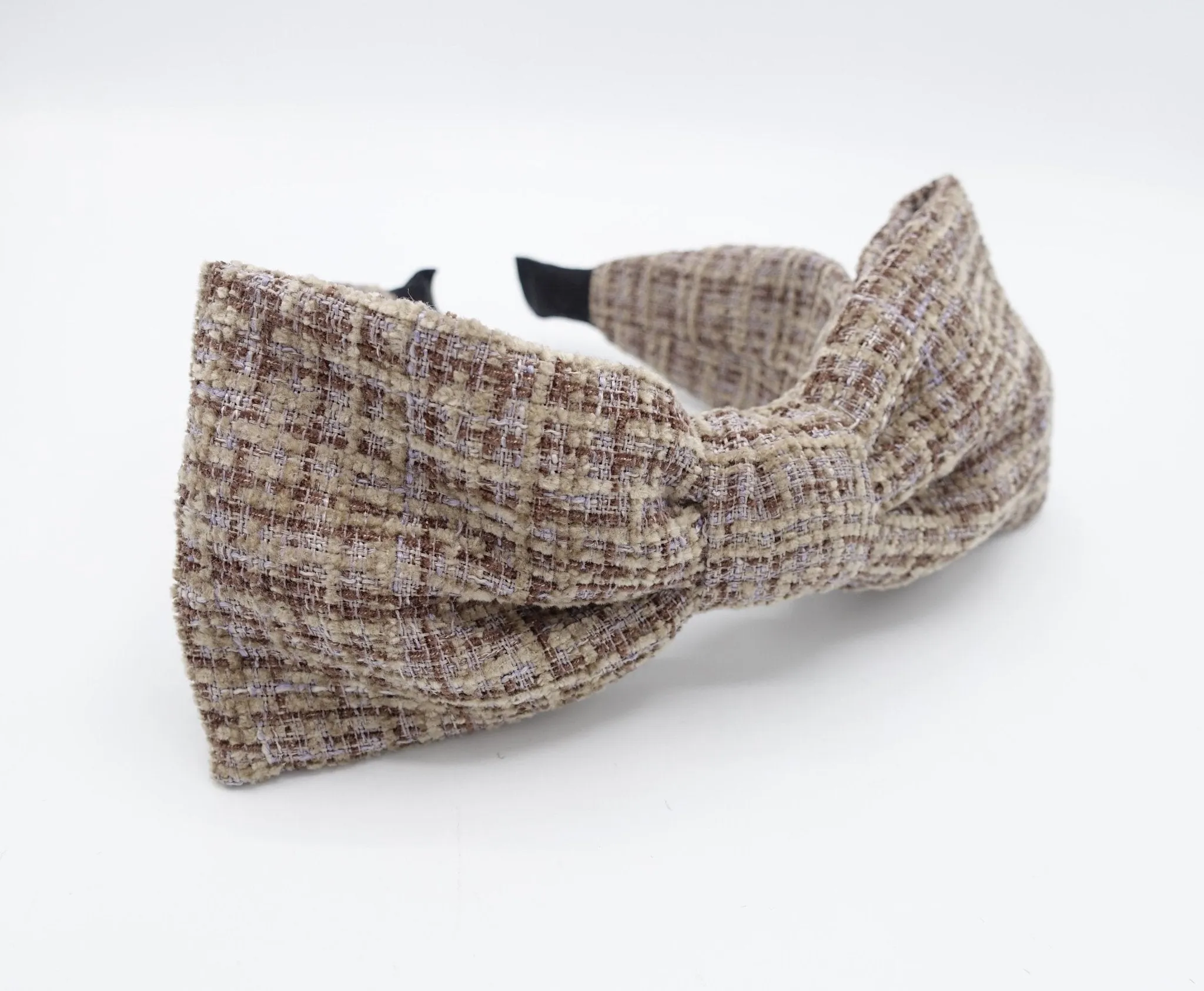 tweed big bow headband  frayed pattern Fall Winter hairband women hair accessory