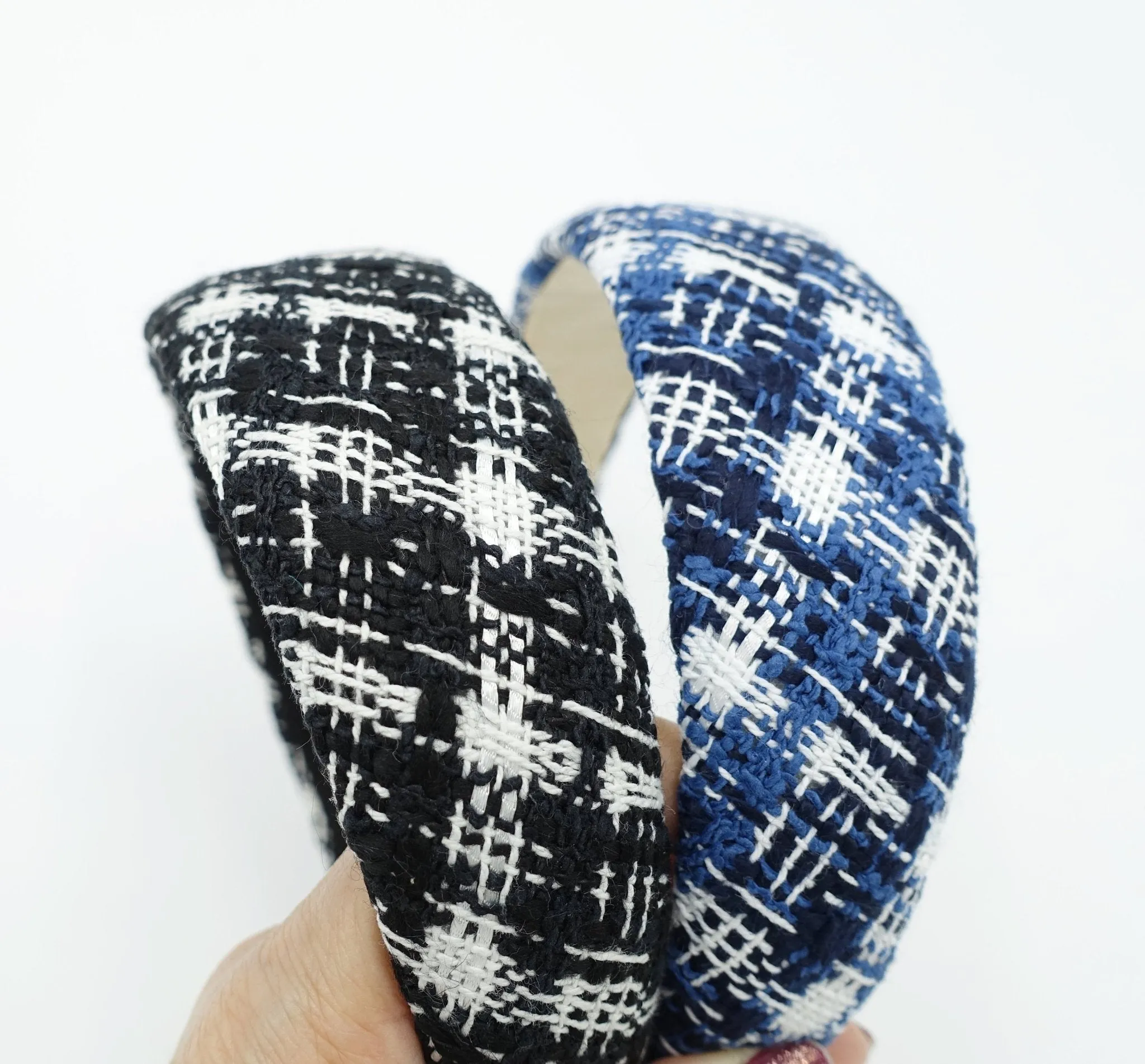 tweed plaid check headband padded hairband Fall Winter simple casual hair accessory for women