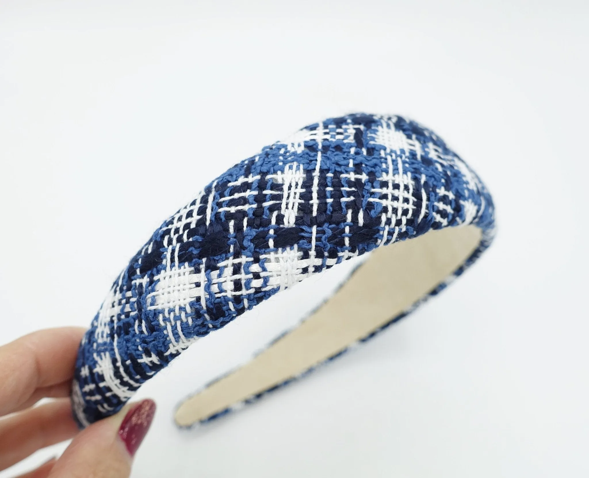 tweed plaid check headband padded hairband Fall Winter simple casual hair accessory for women