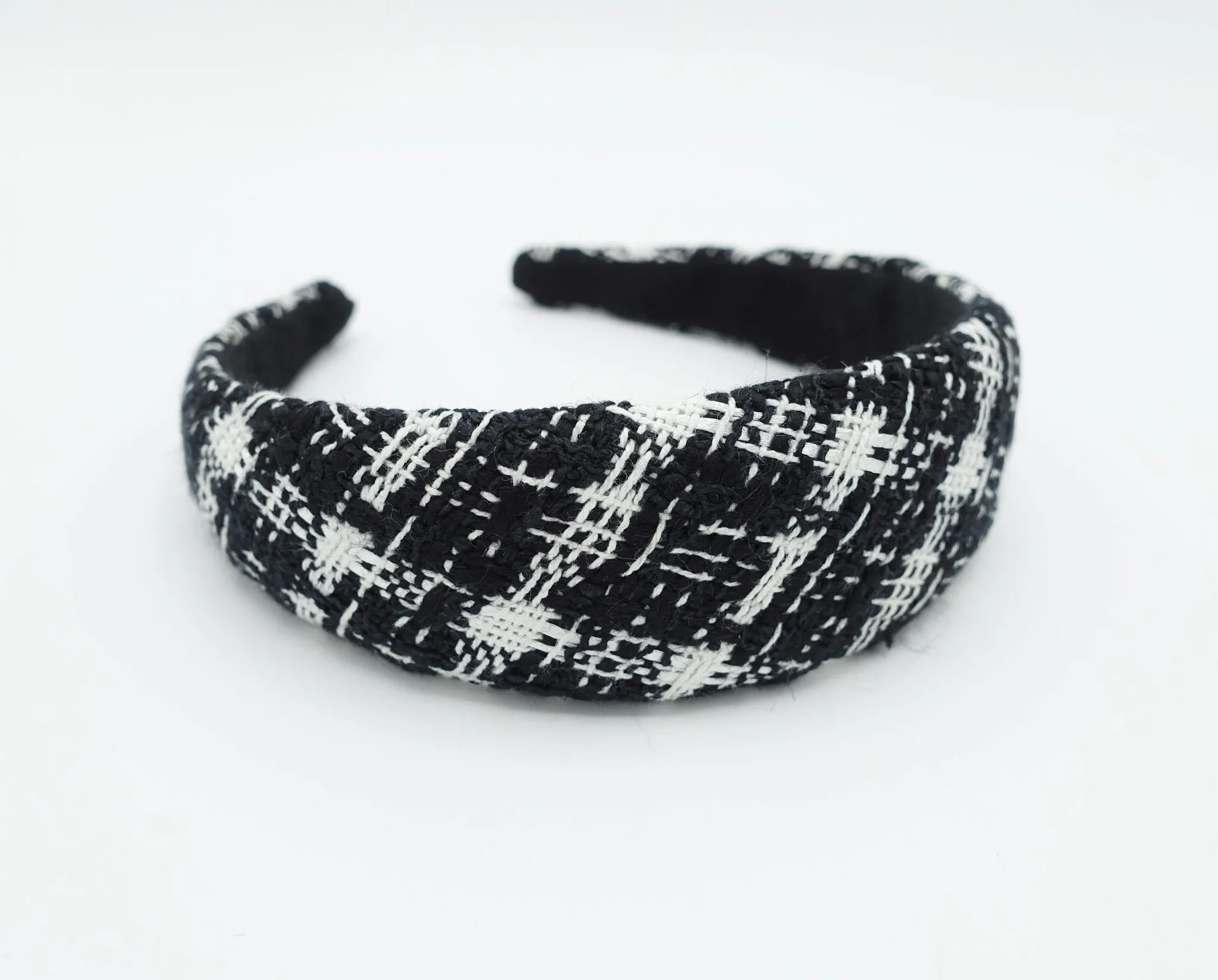 tweed plaid check headband padded hairband Fall Winter simple casual hair accessory for women