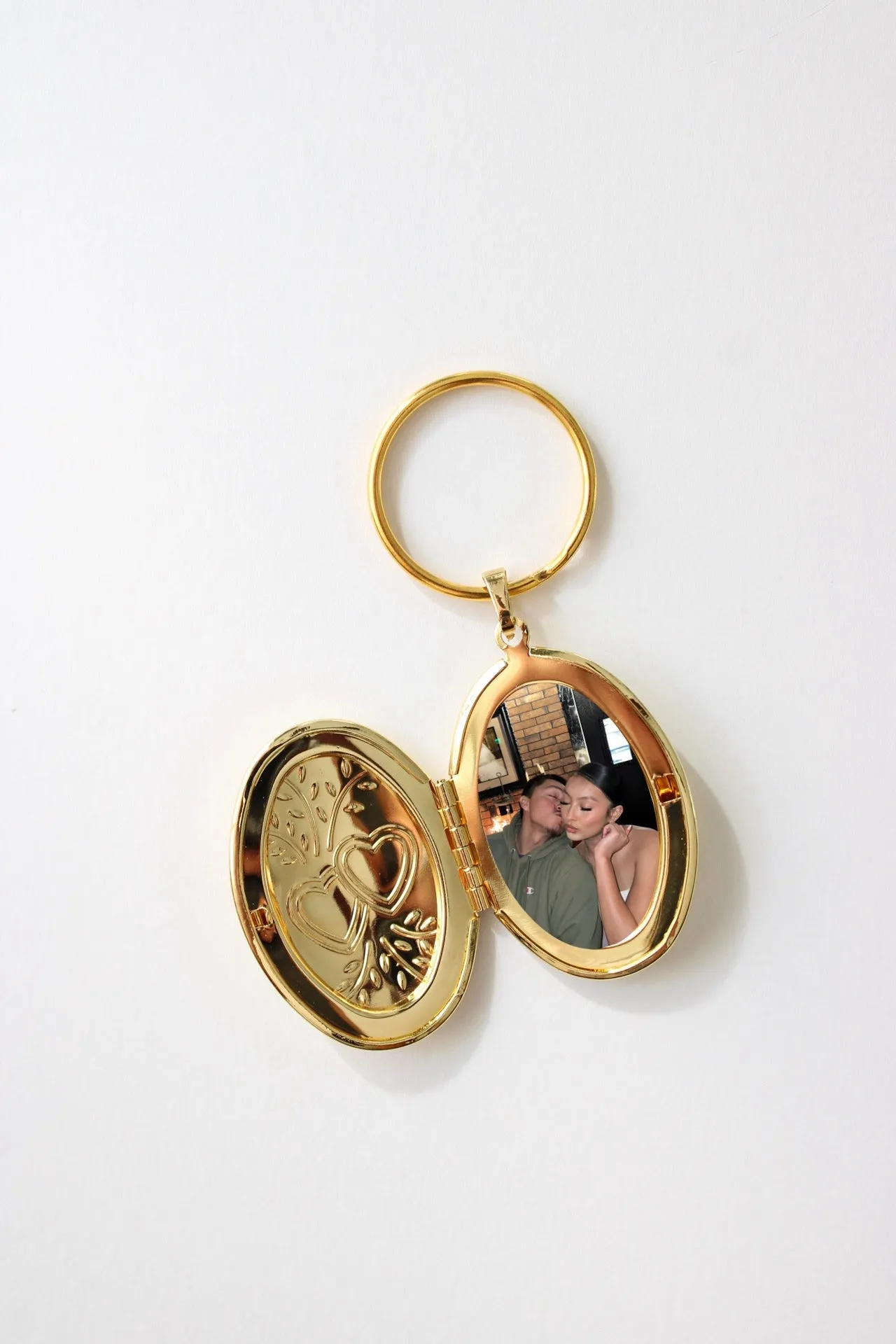 Two Hearts Photo Locket Keychain