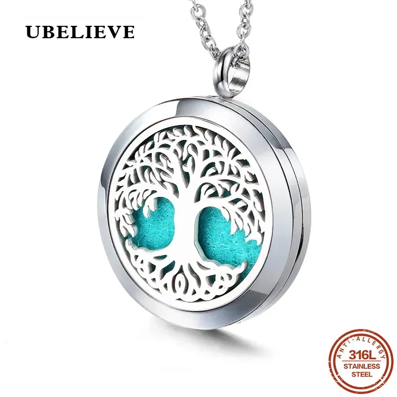 UBELIEVE 30MM Perfume Diffuser Necklace Pendant  Aromatherapy Locket Jewelry Essential Oil Locket Necklace For Women