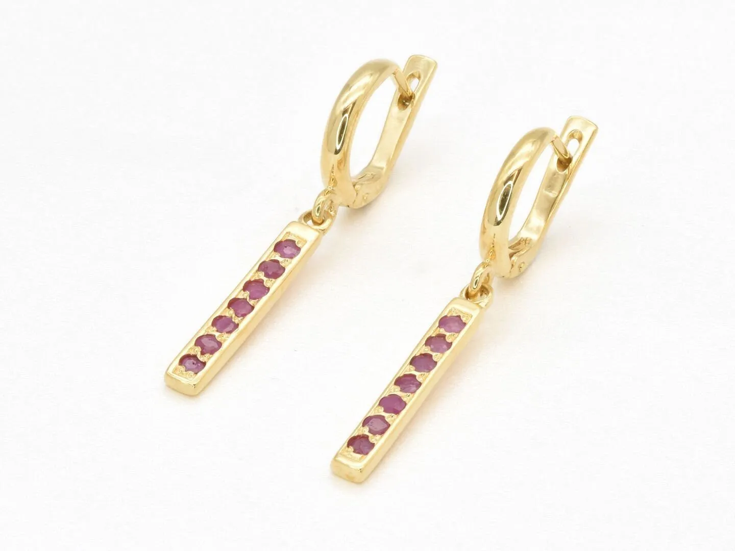 Vertical Ruby Earrings - Natural Ruby Earrings, Gold Ruby Earrings