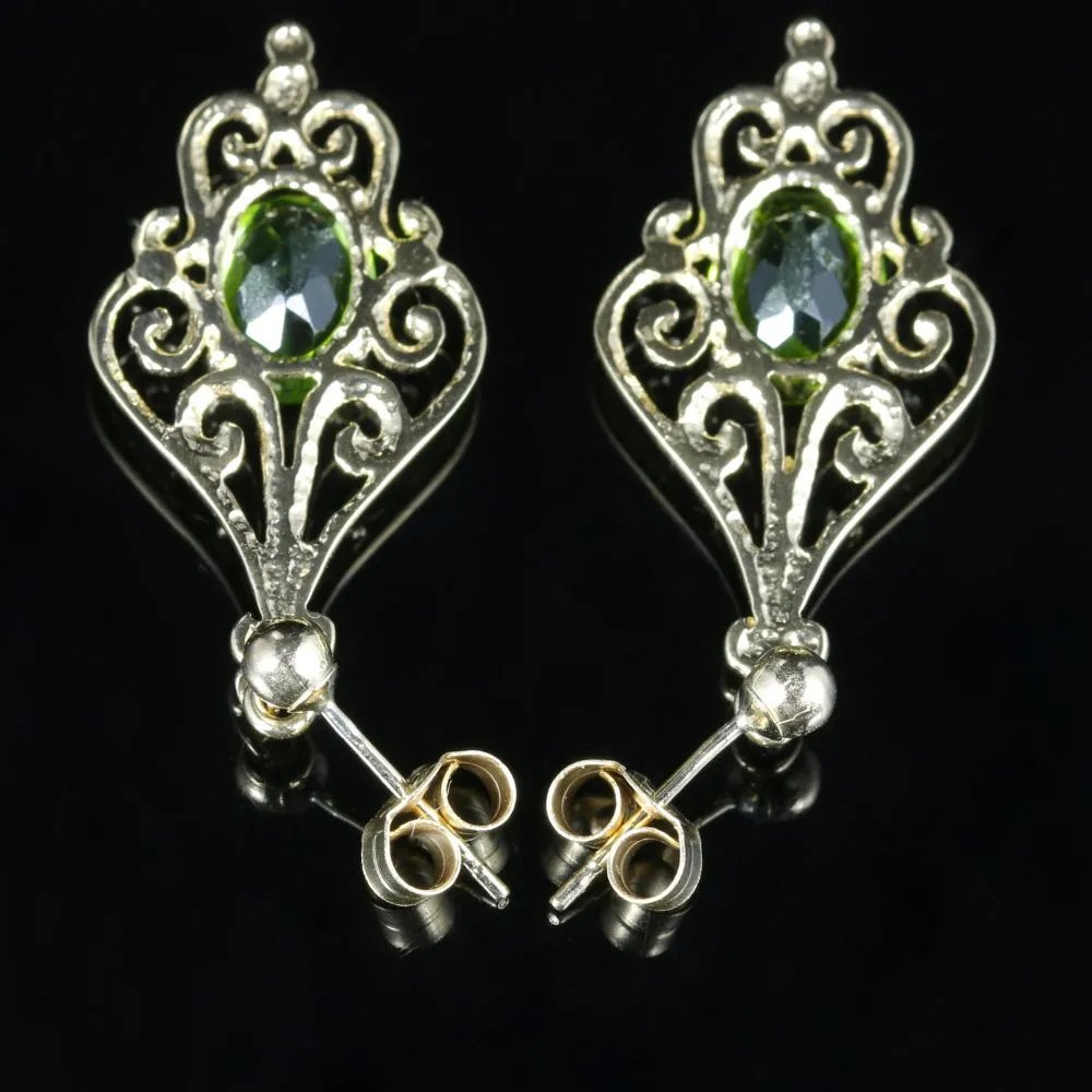 Victorian Style Peridot Earrings 9ct Gold