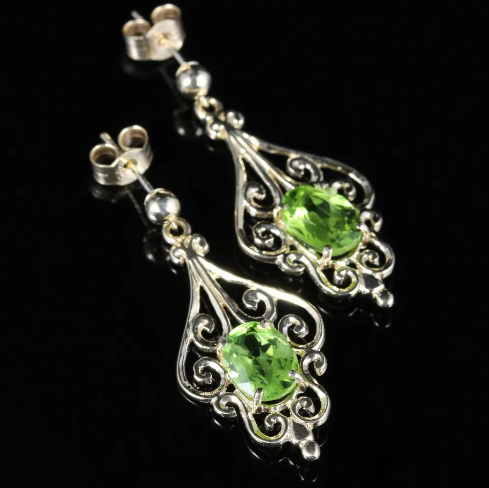 Victorian Style Peridot Earrings 9ct Gold